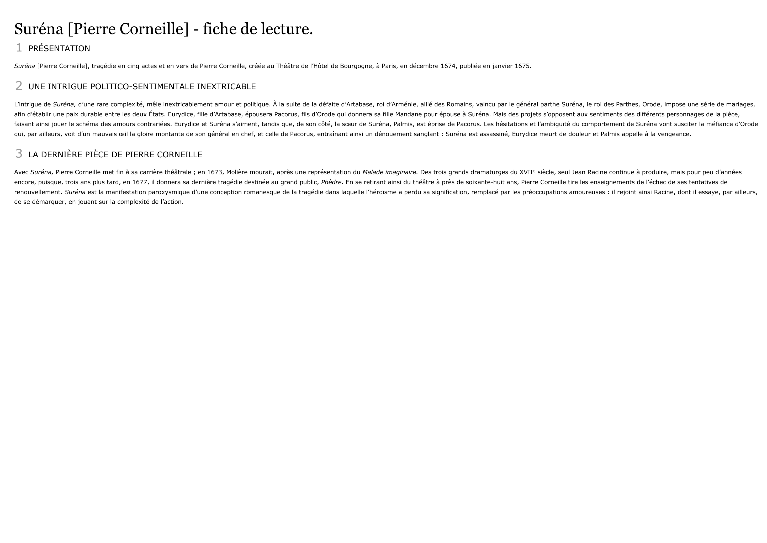 Prévisualisation du document SURÉNA de Pierre Corneille (résumé & analyse)