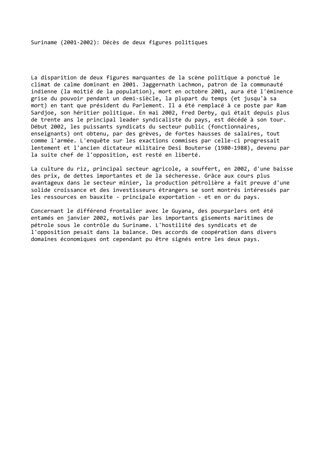 Prévisualisation du document Suriname (2001-2002): Décès de deux figures politiques
