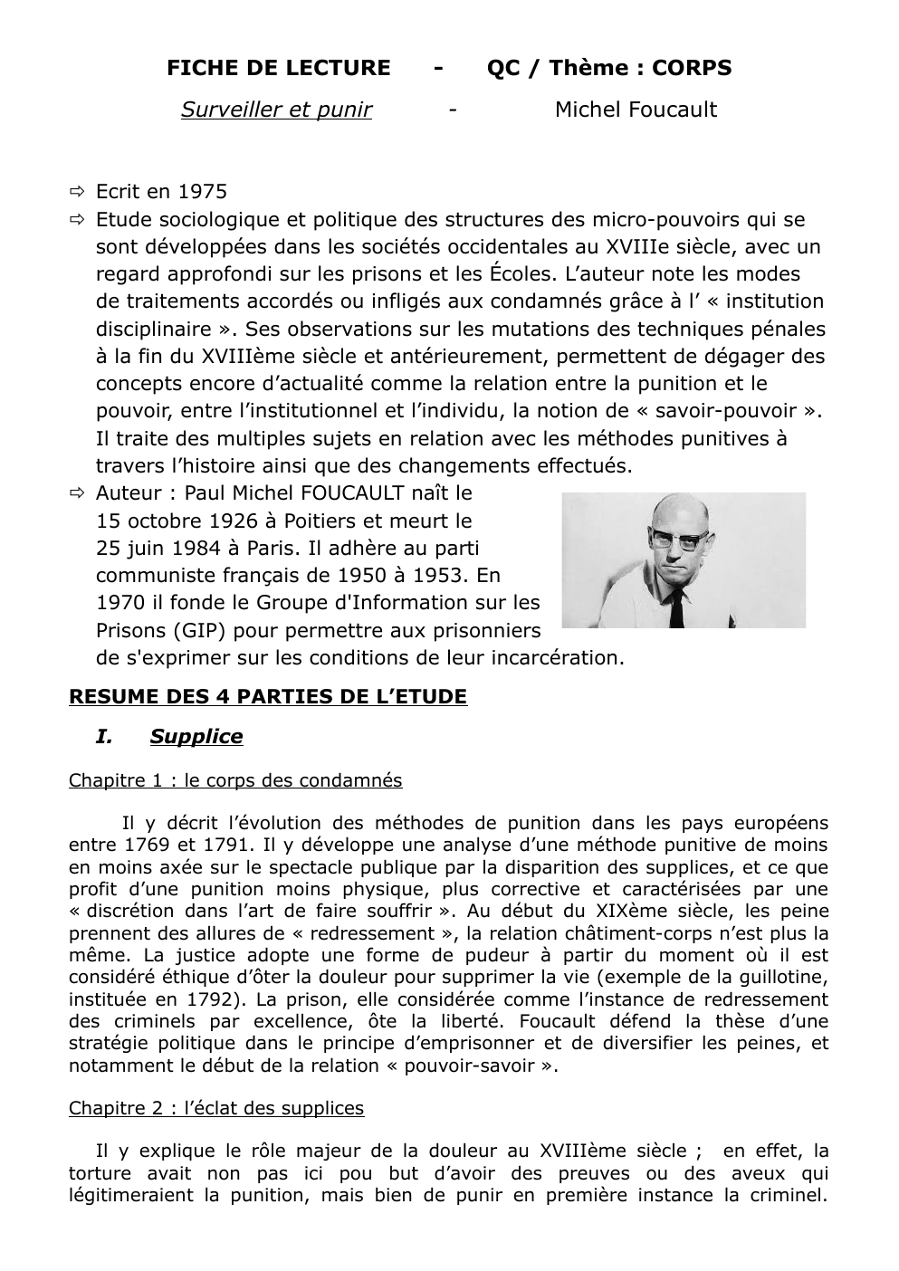 Prévisualisation du document Surveiller et punir (Michel  Foucault, 1975) - analyse et grille de lecture