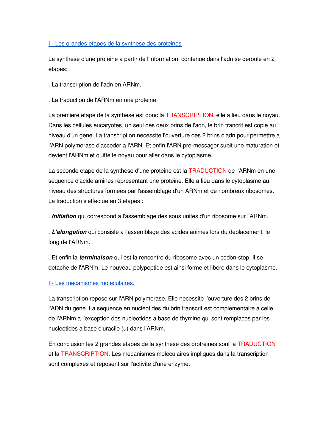 Prévisualisation du document svt: Les grandes etapes de la synthese des proteines