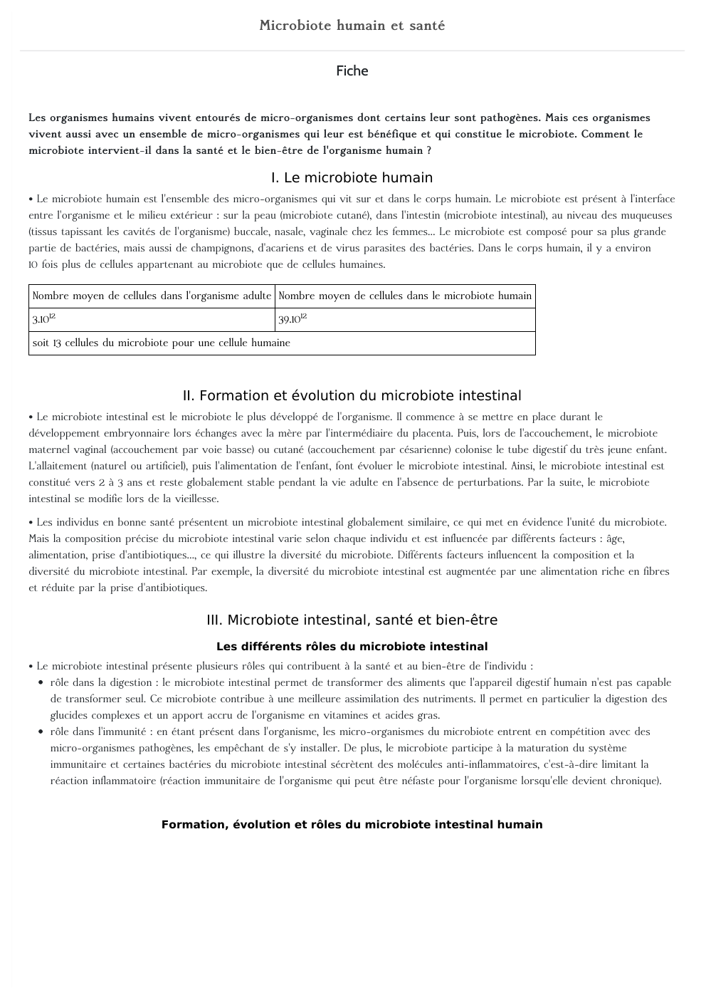 Prévisualisation du document svt: Microbiote humain et santé Fiche