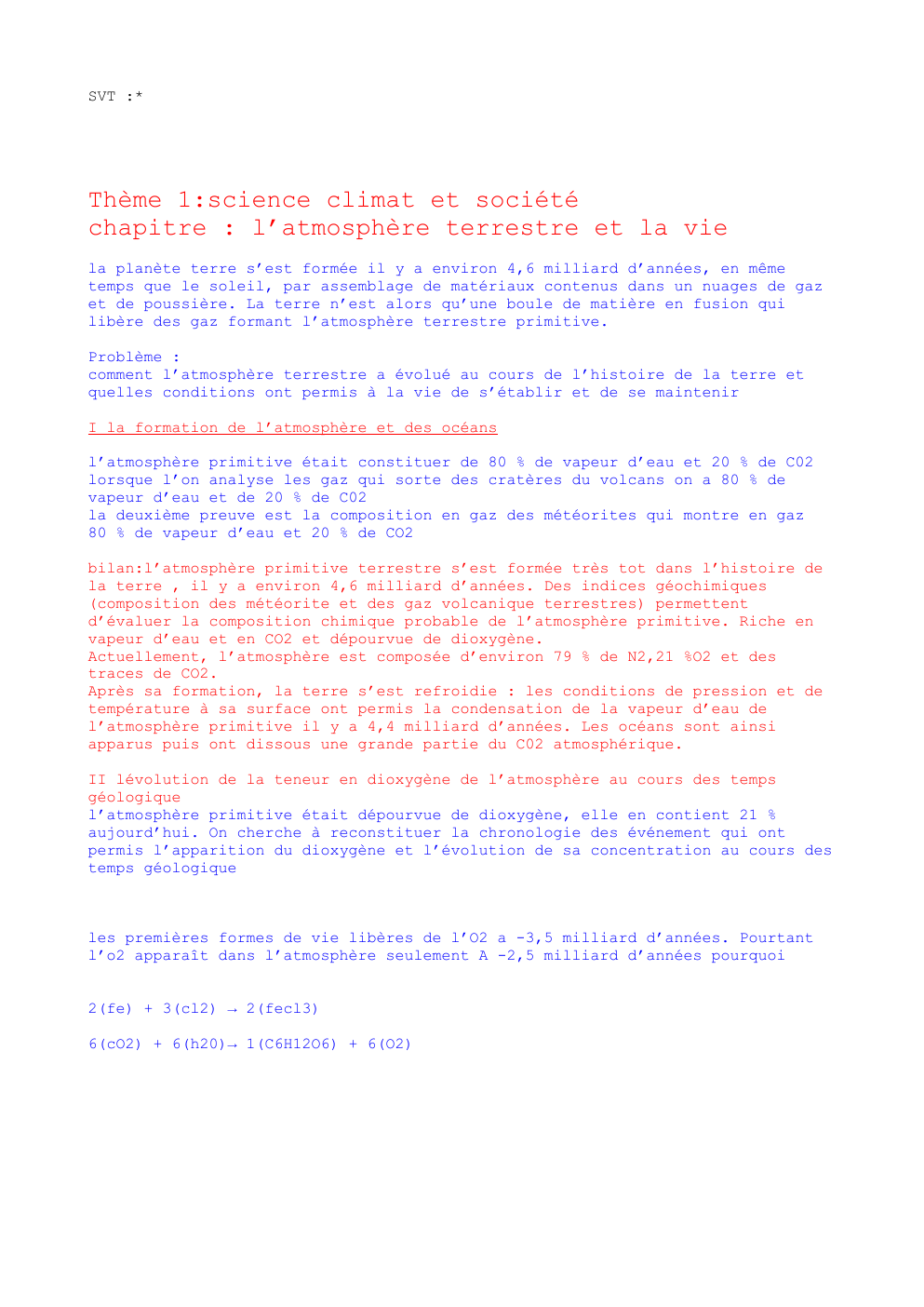 Prévisualisation du document SVT :  Thème 1:science climat et société chapitre : l’atmosphère terrestre et la vie