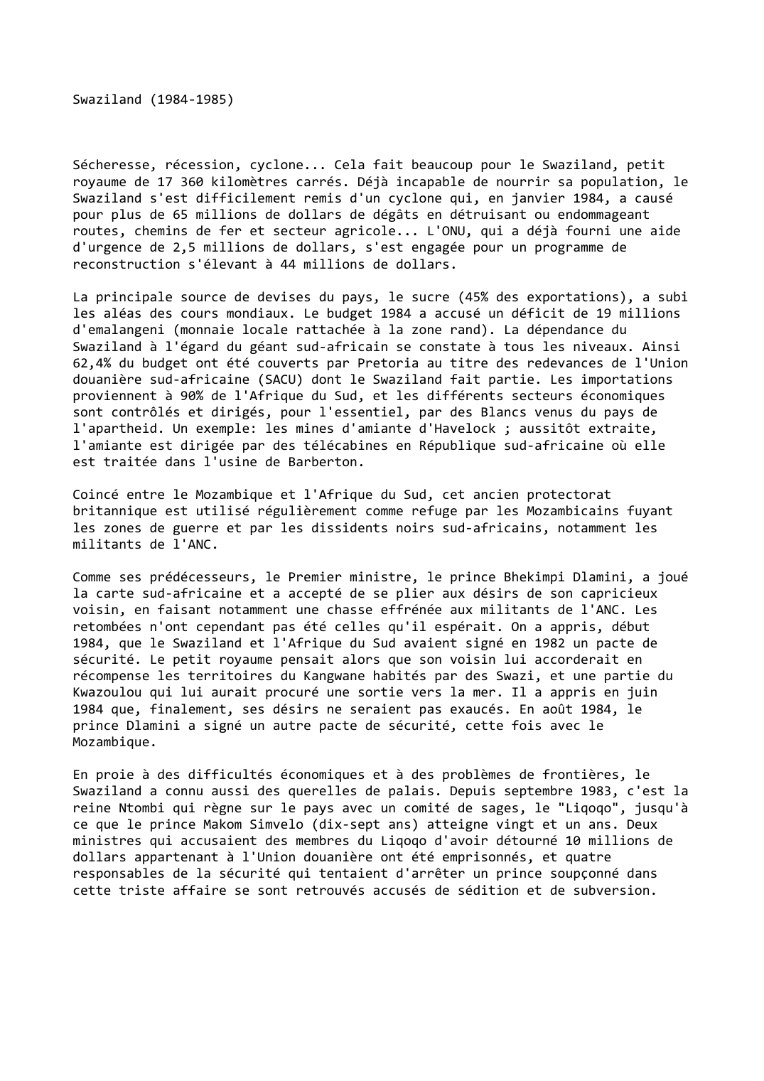 Prévisualisation du document Swaziland (1984-1985)