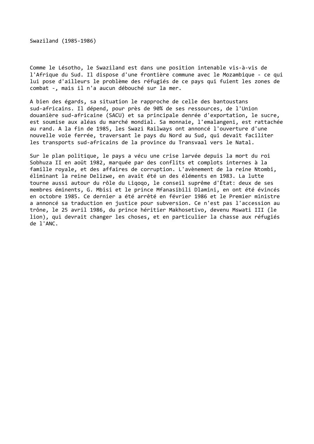 Prévisualisation du document Swaziland (1985-1986)