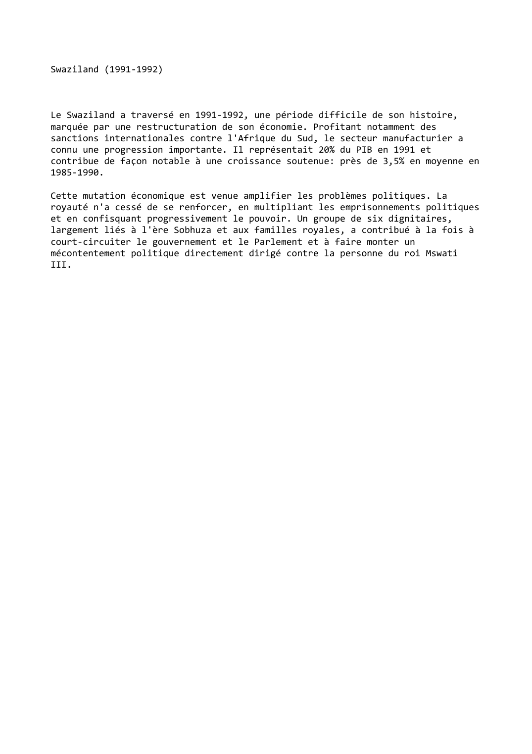 Prévisualisation du document Swaziland (1991-1992)