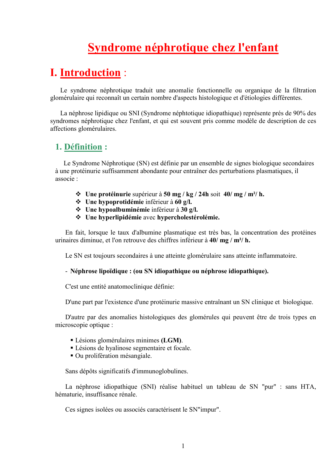 Prévisualisation du document Syndrome nephrotique