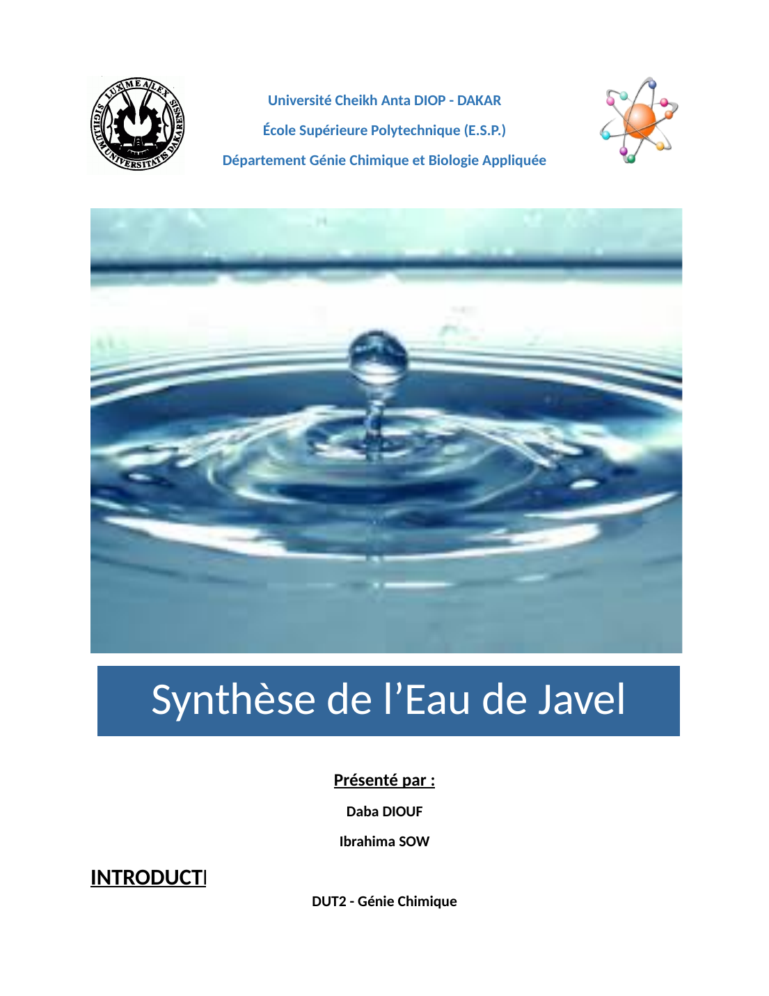 Prévisualisation du document synthèse de l'eau de javel