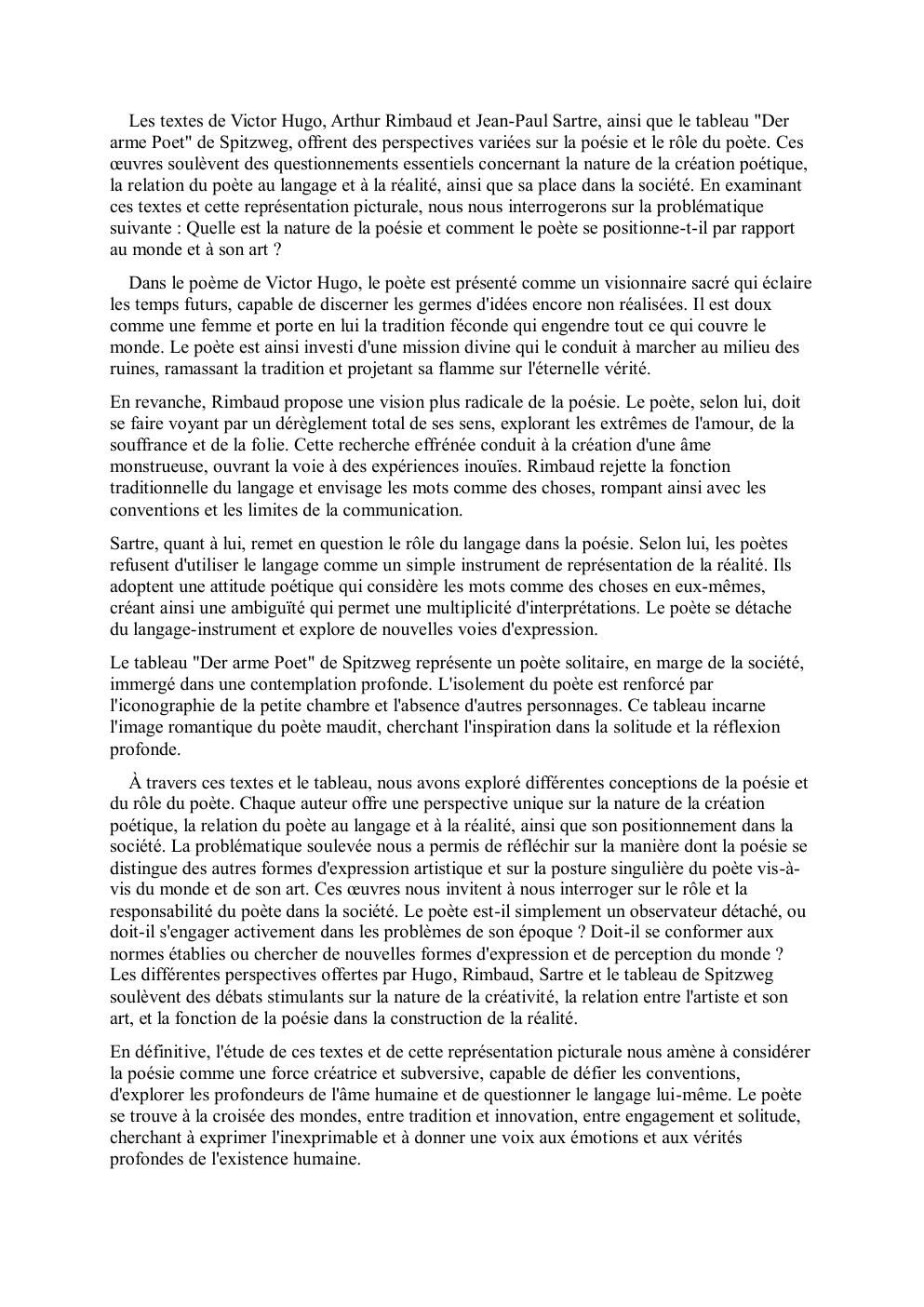 Prévisualisation du document Synthèse de Victor Hugo, Arthur Rimbaud et Jean-Paul Sartre, ainsi que le tableau "Der arme Poet" de Spitzweg