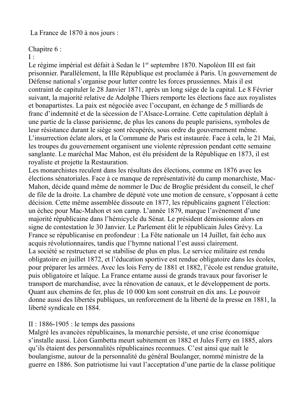 Prévisualisation du document Synthèse d'Histoire 1870-1990 - La France de 1870 à nos jours