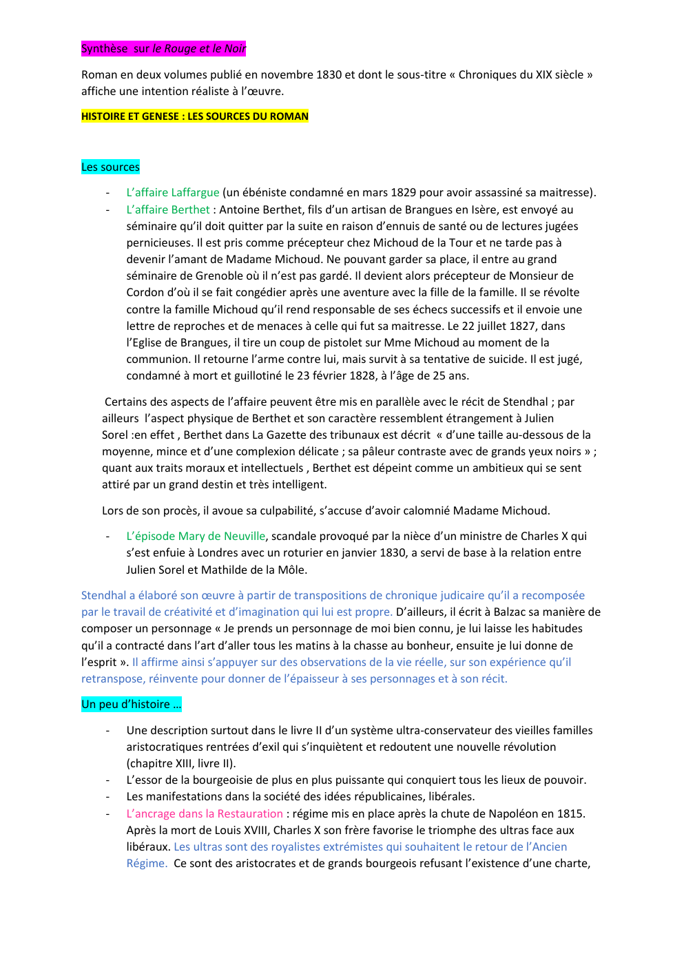 Prévisualisation du document Synthèse sur le rouge et le noir