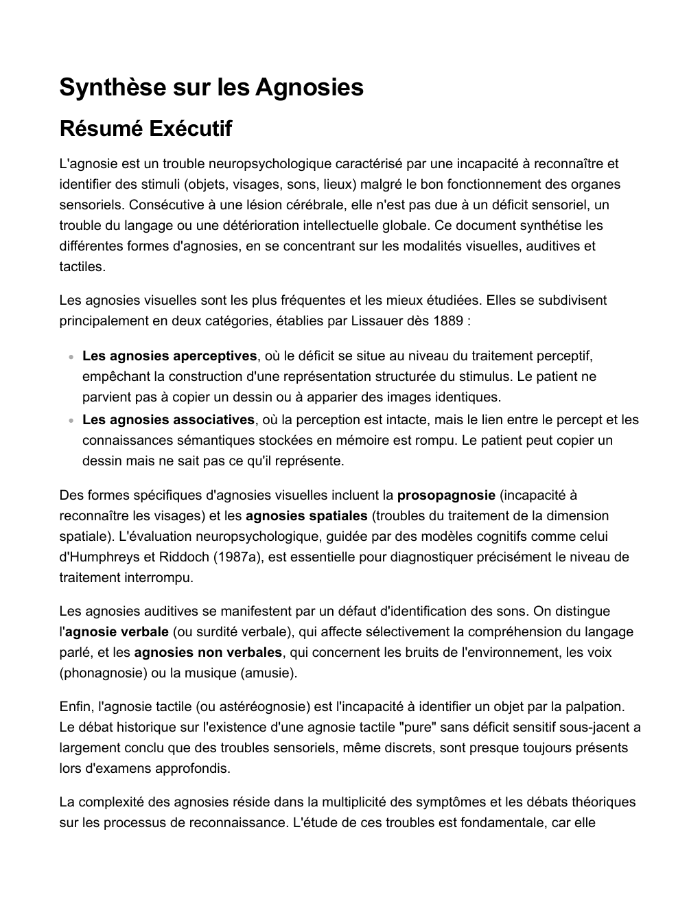 Prévisualisation du document Synthèse sur les Agnosies