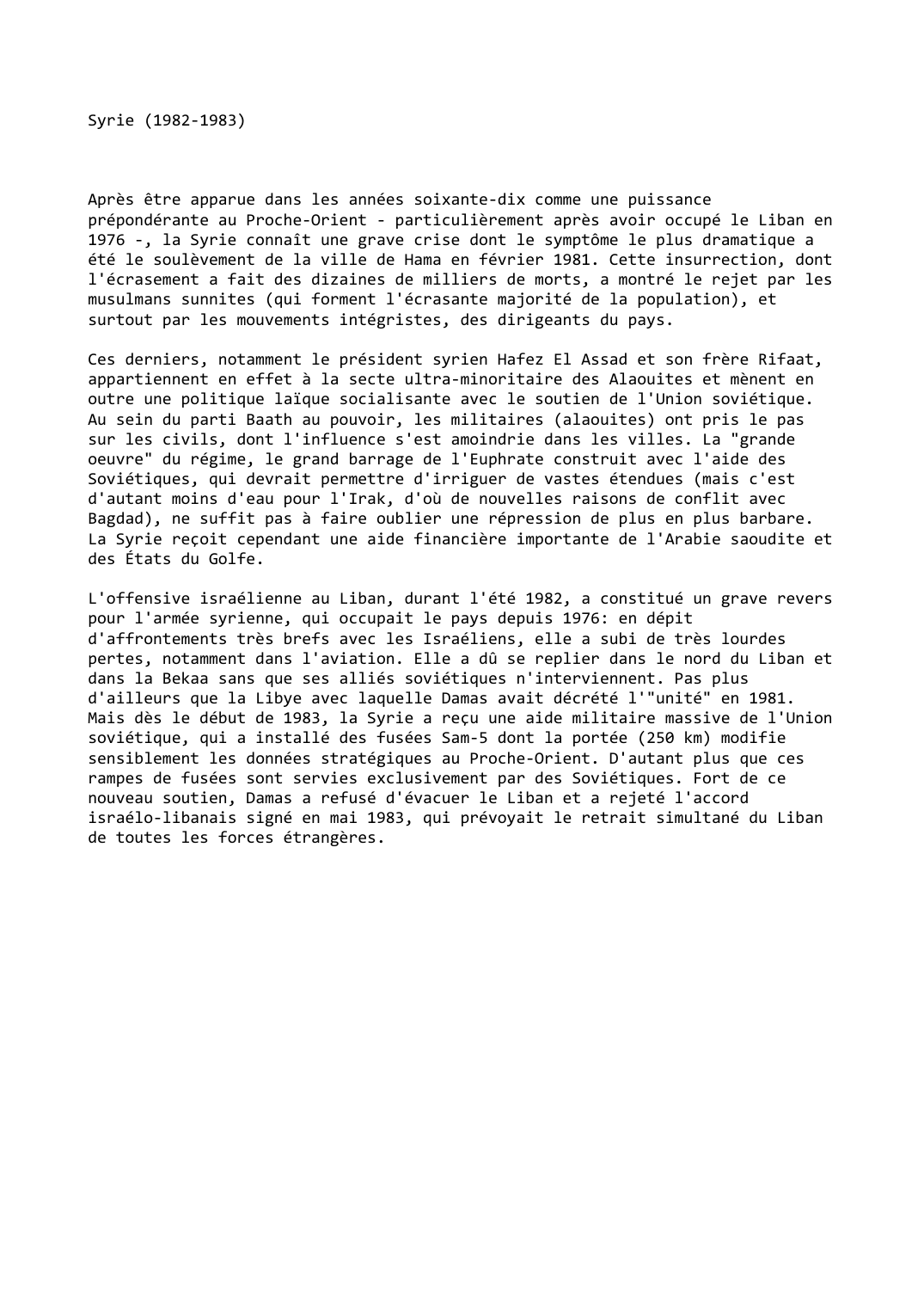 Prévisualisation du document Syrie (1982-1983)
