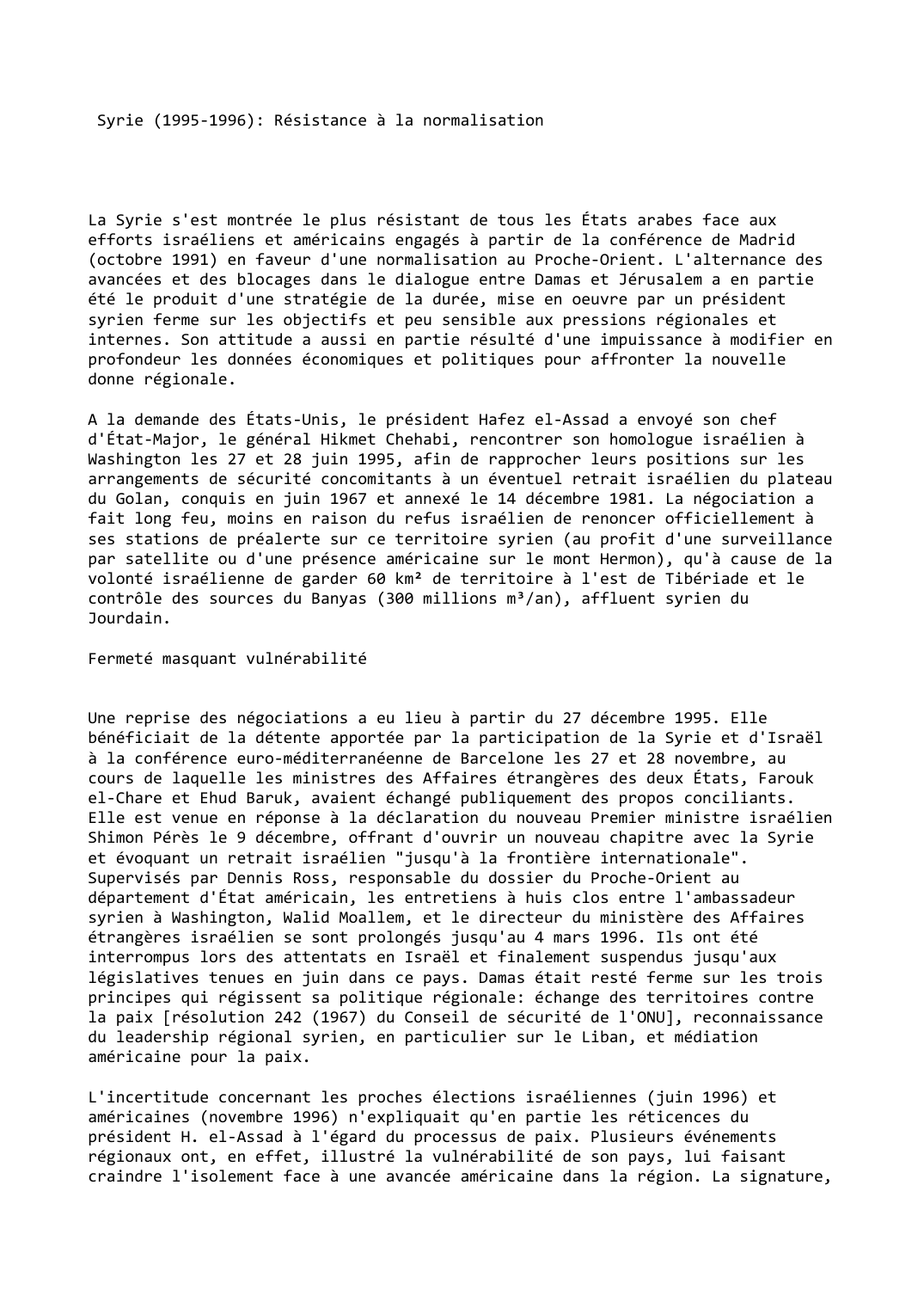 Prévisualisation du document Syrie (1995-1996): Résistance à la normalisation