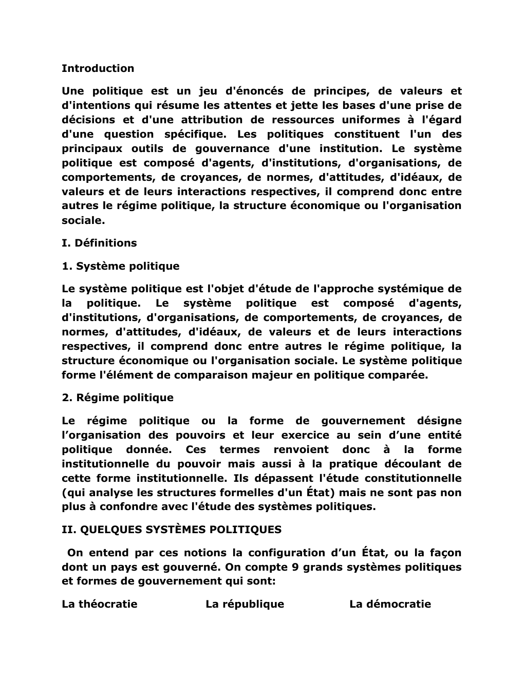 Prévisualisation du document Système et régime politique