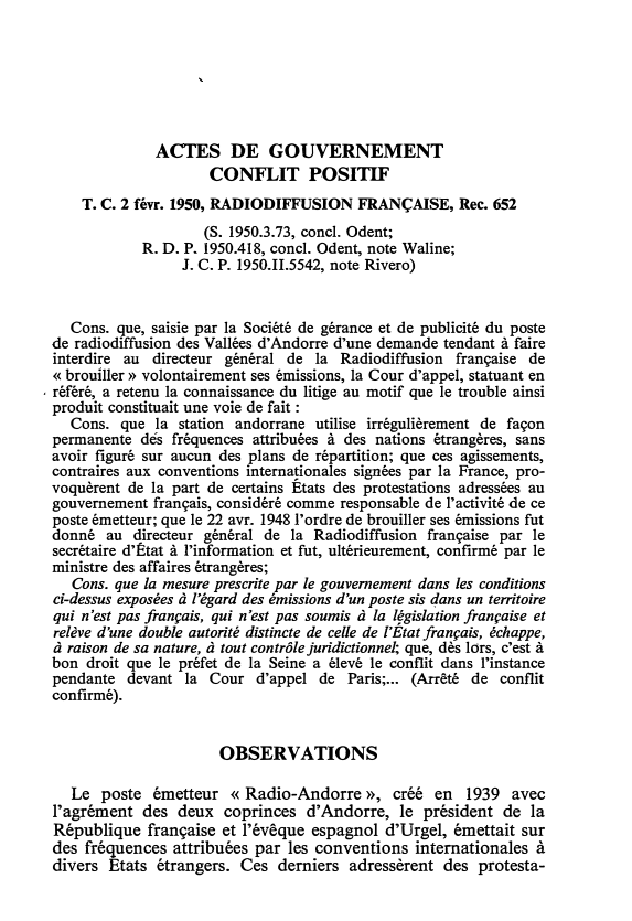 Prévisualisation du document T. C. 2 févr. 1950, RADIODIFFUSION FRANÇAISE, Rec. 652