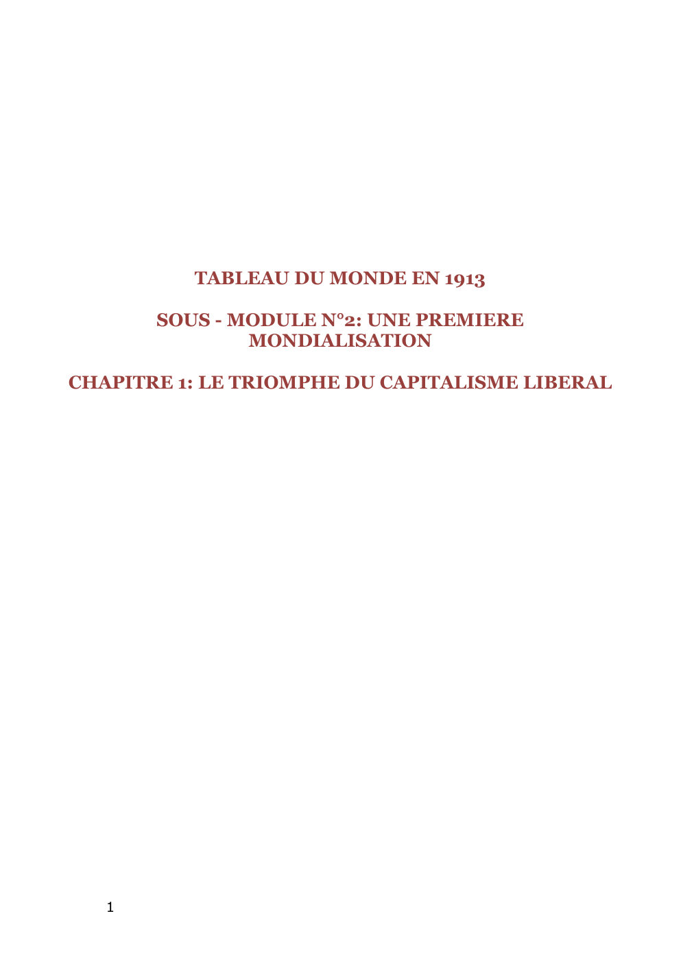 Prévisualisation du document TABLEAU DU MONDE EN 1913 SOUS - MODULE N°2: UNE PREMIERE MONDIALISATION CHAPITRE 1: LE TRIOMPHE DU CAPITALISME LIBERAL