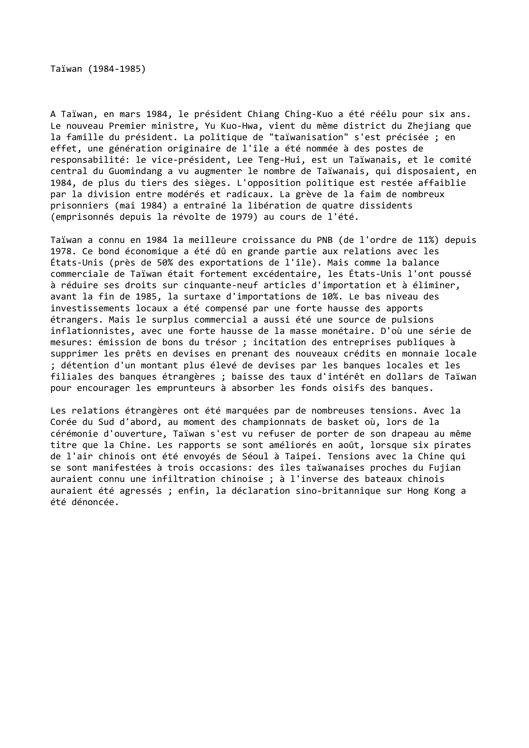 Prévisualisation du document Taïwan (1984-1985)