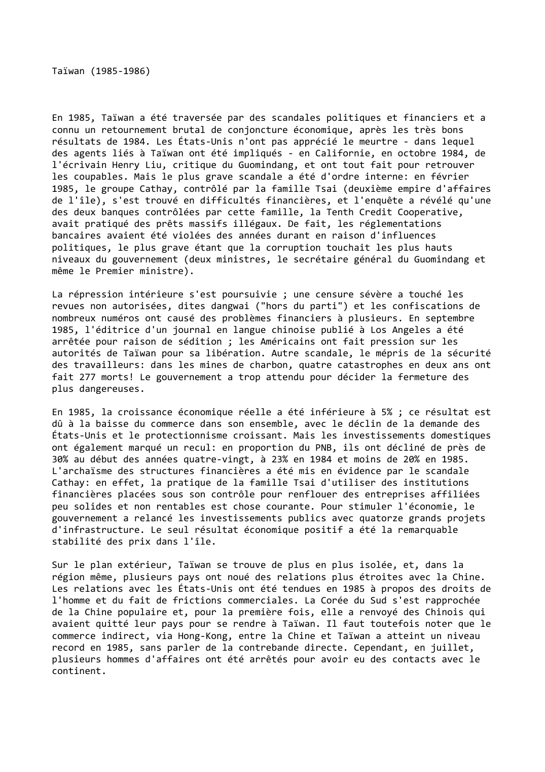Prévisualisation du document Taïwan (1985-1986)