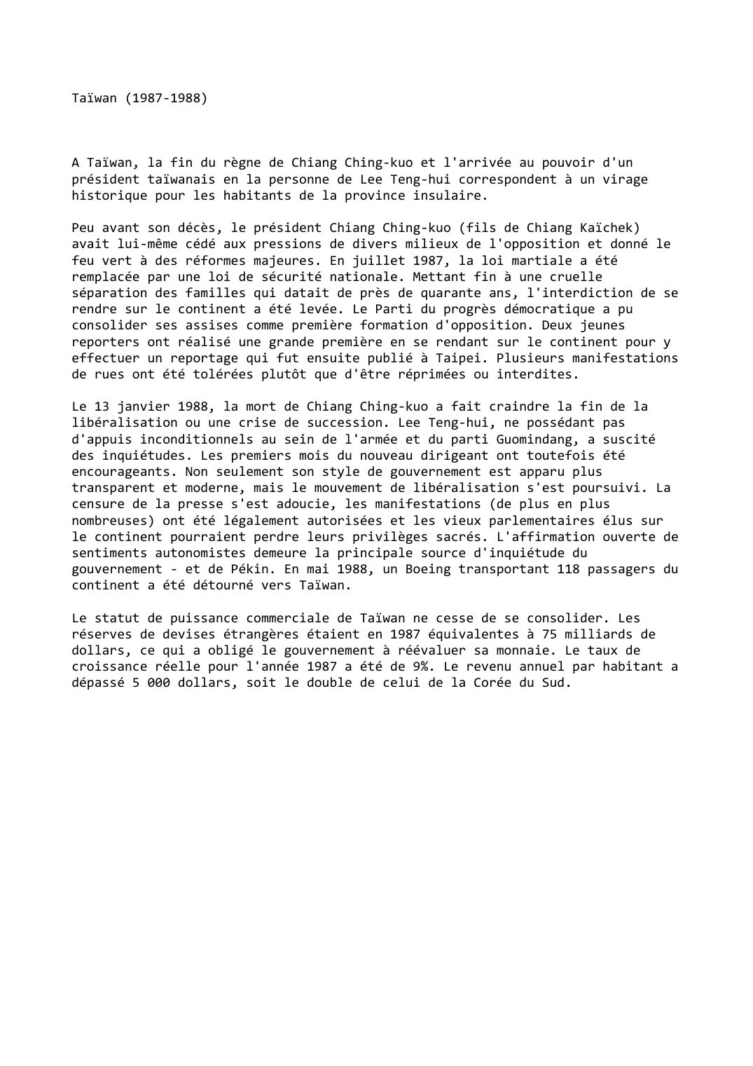 Prévisualisation du document Taïwan (1987-1988)