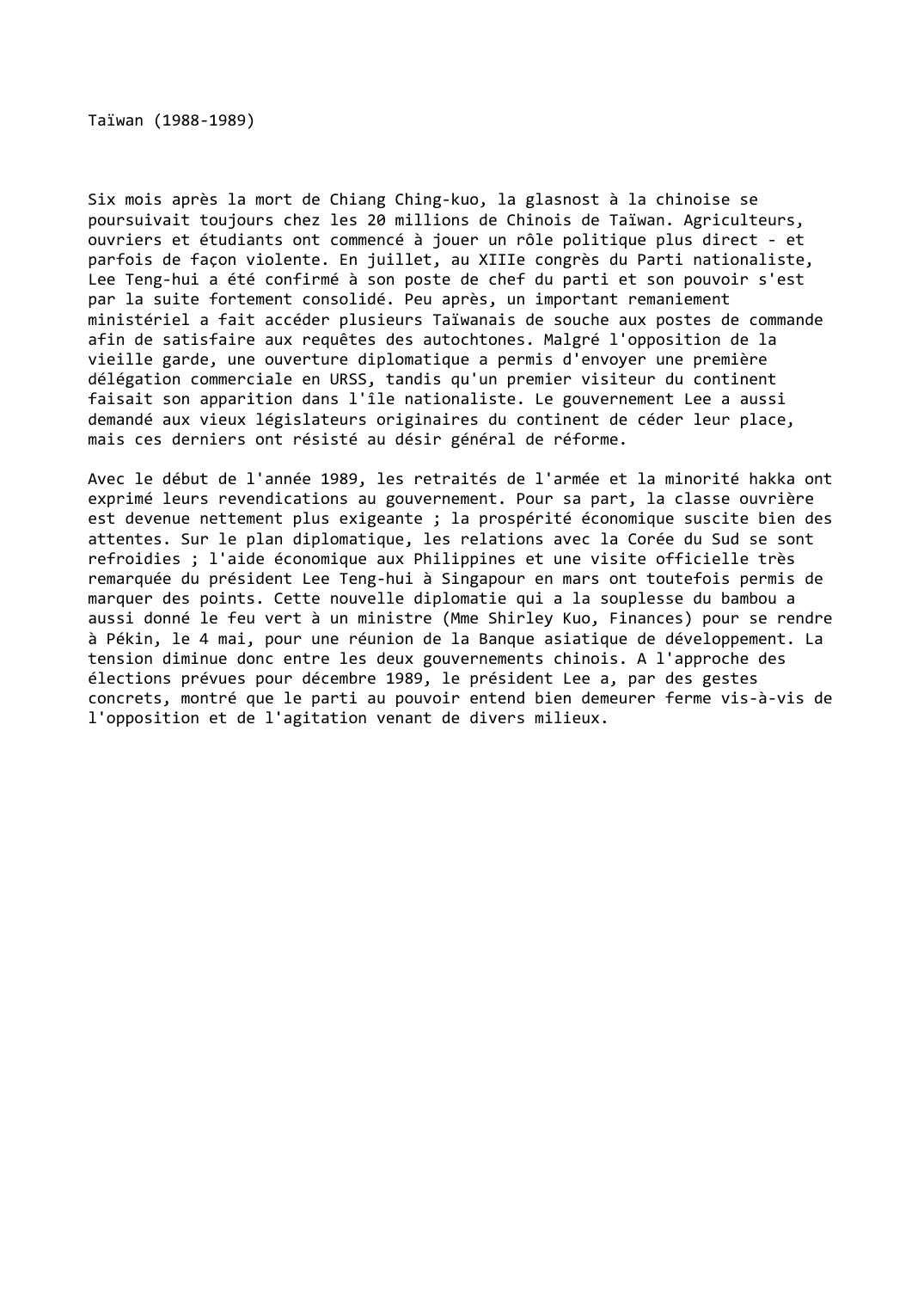 Prévisualisation du document Taïwan (1988-1989)