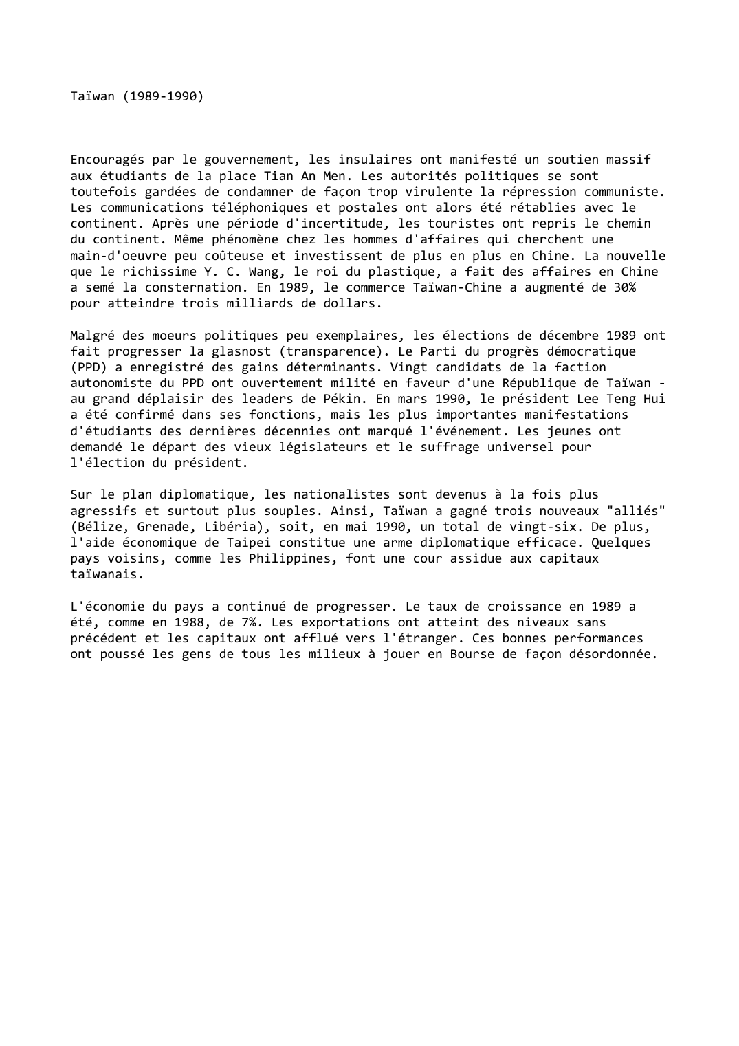 Prévisualisation du document Taïwan (1989-1990)