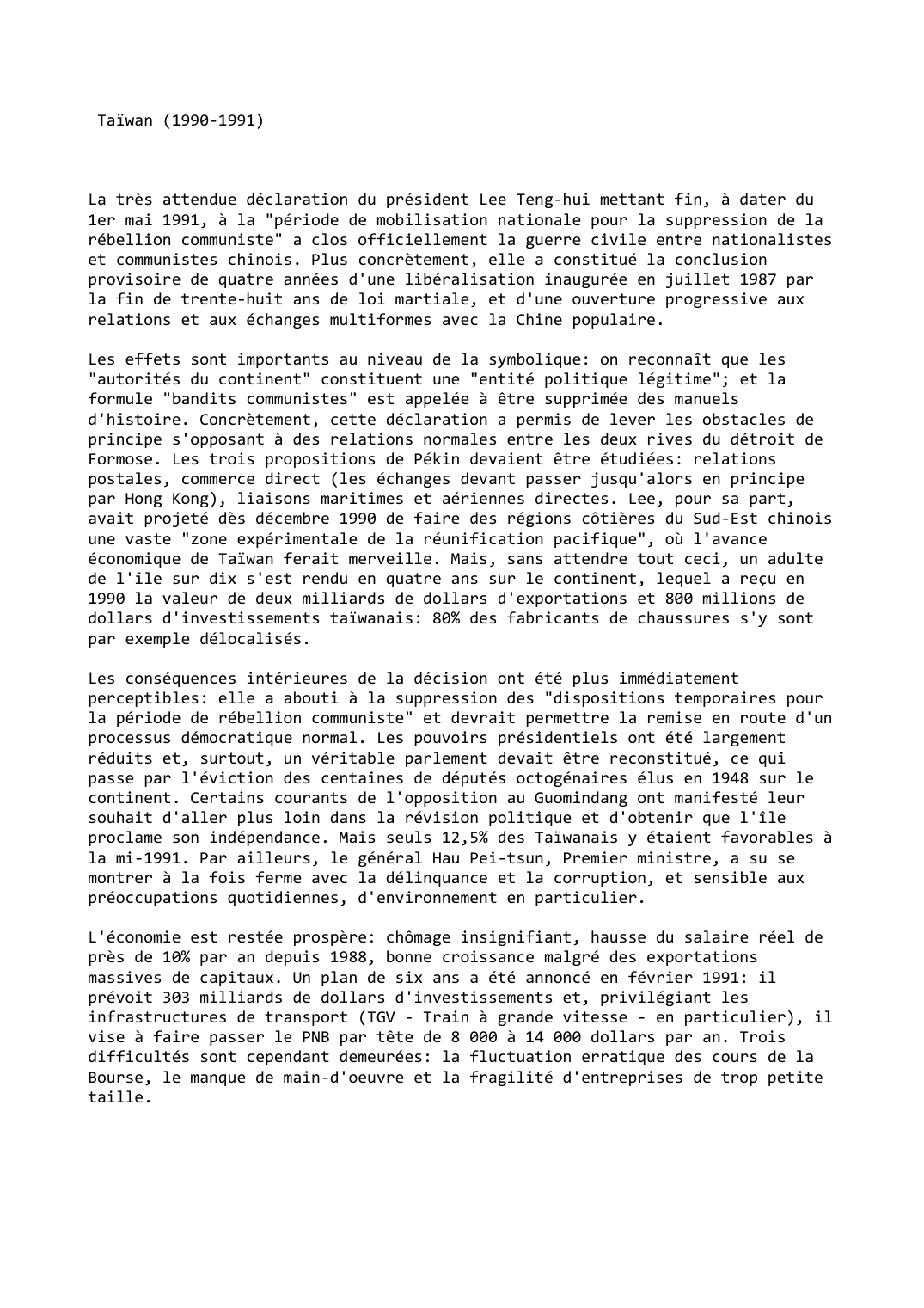 Prévisualisation du document Taïwan (1990-1991)