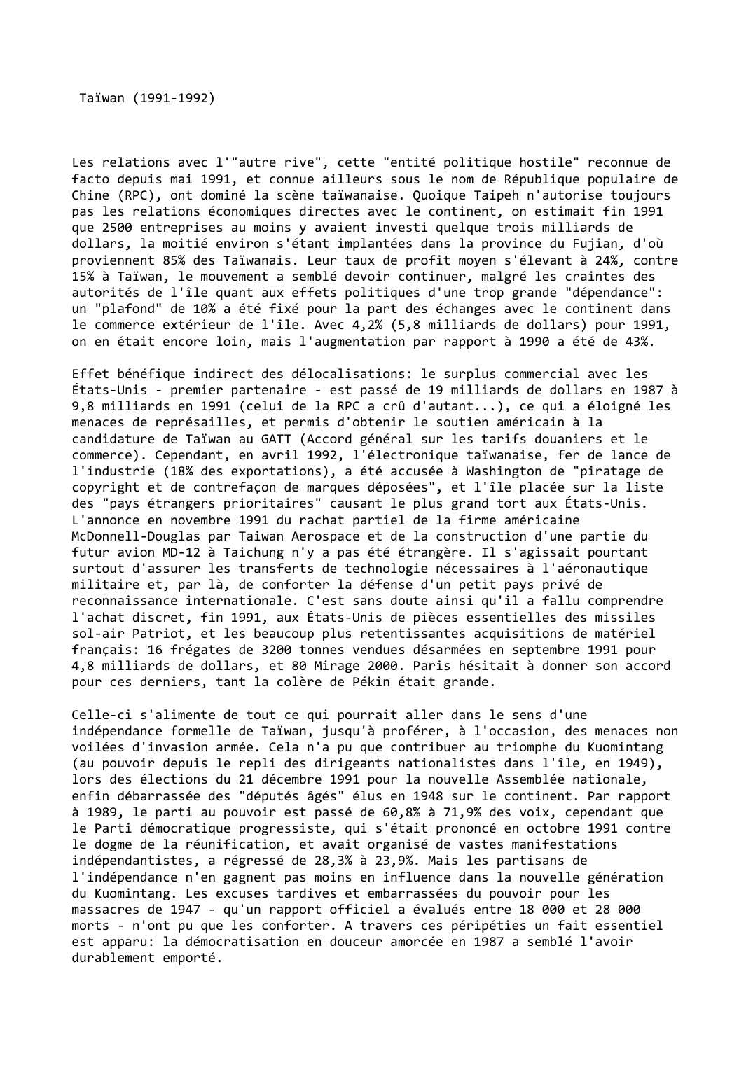 Prévisualisation du document Taïwan (1991-1992)