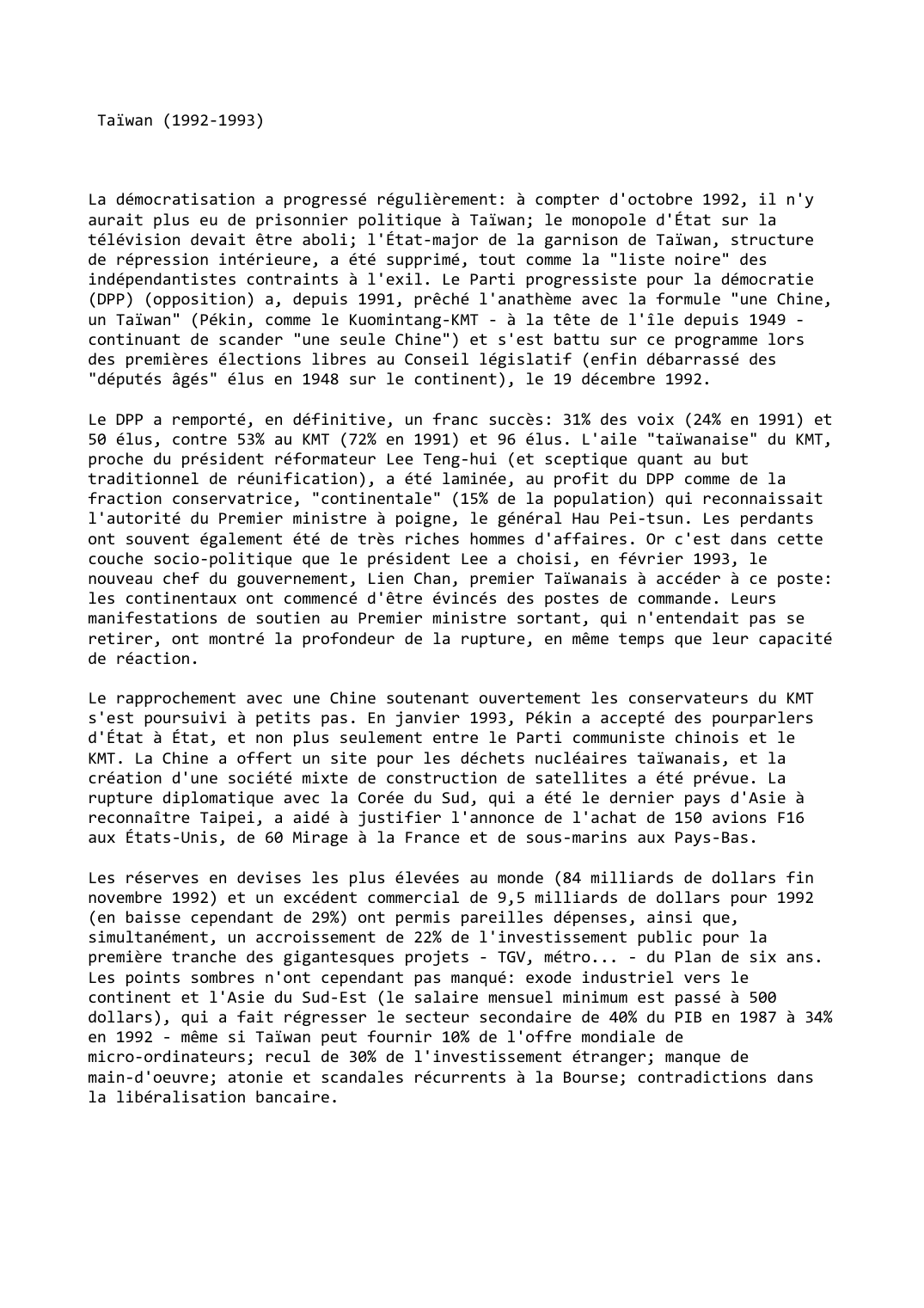 Prévisualisation du document Taïwan (1992-1993)