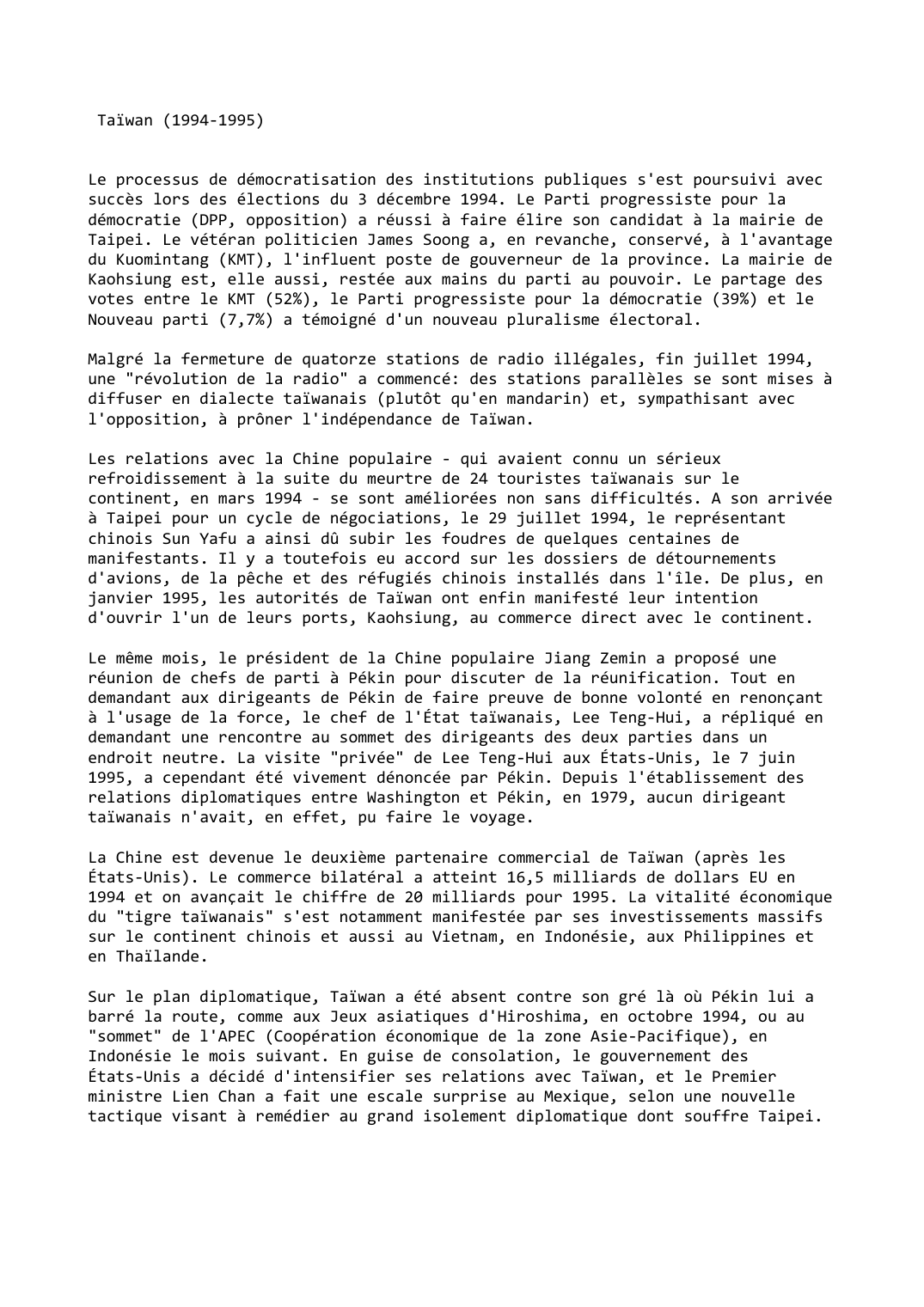 Prévisualisation du document Taïwan (1994-1995)