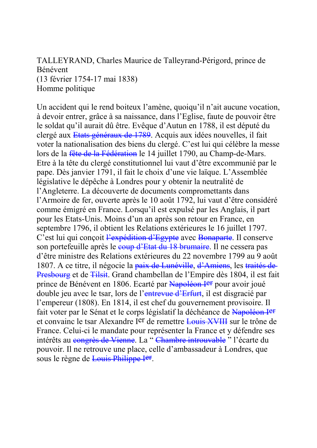 Prévisualisation du document TALLEYRAND, Charles Maurice de Talleyrand-Périgord, prince de Bénévent (13 février