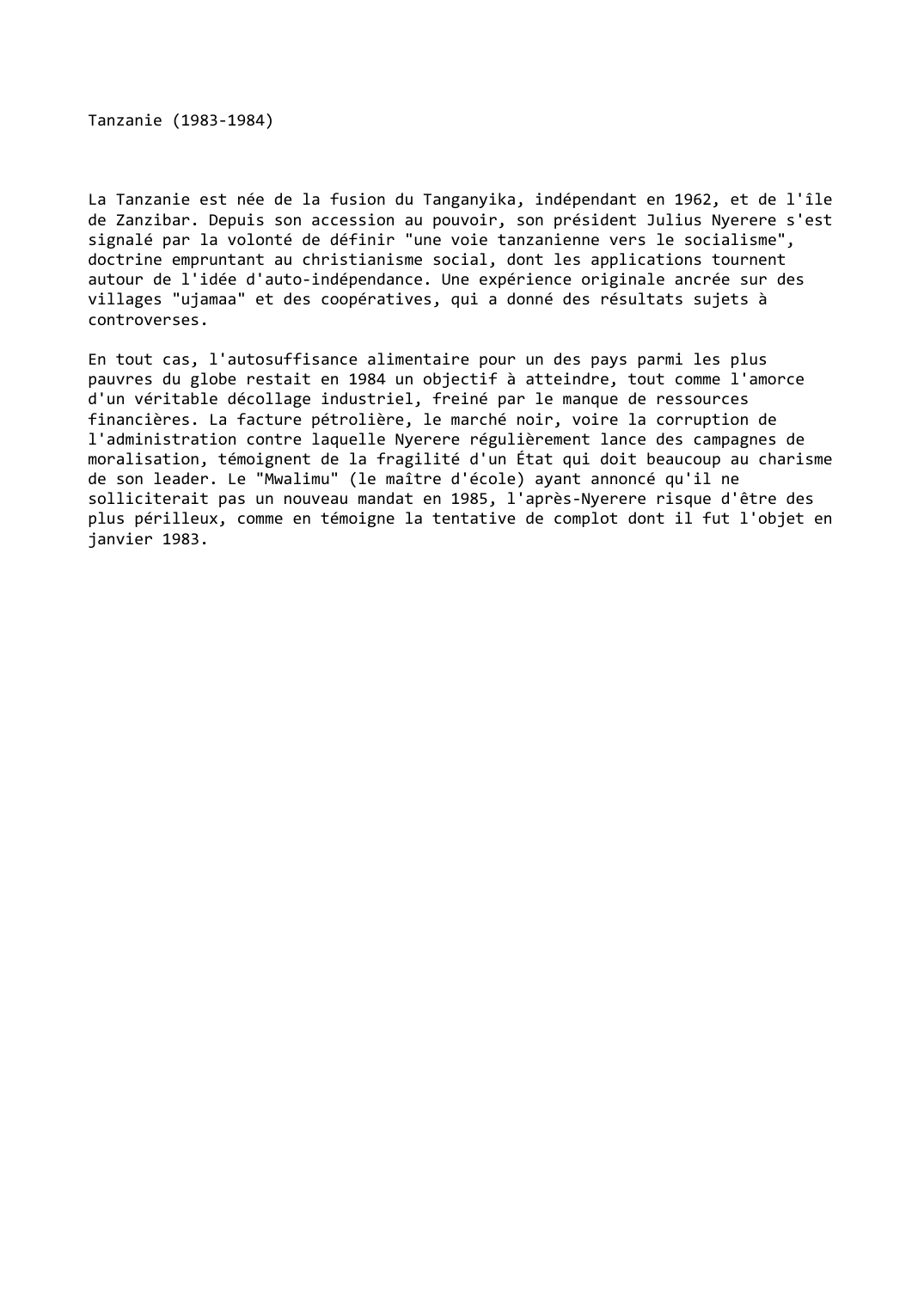 Prévisualisation du document Tanzanie (1983-1984)