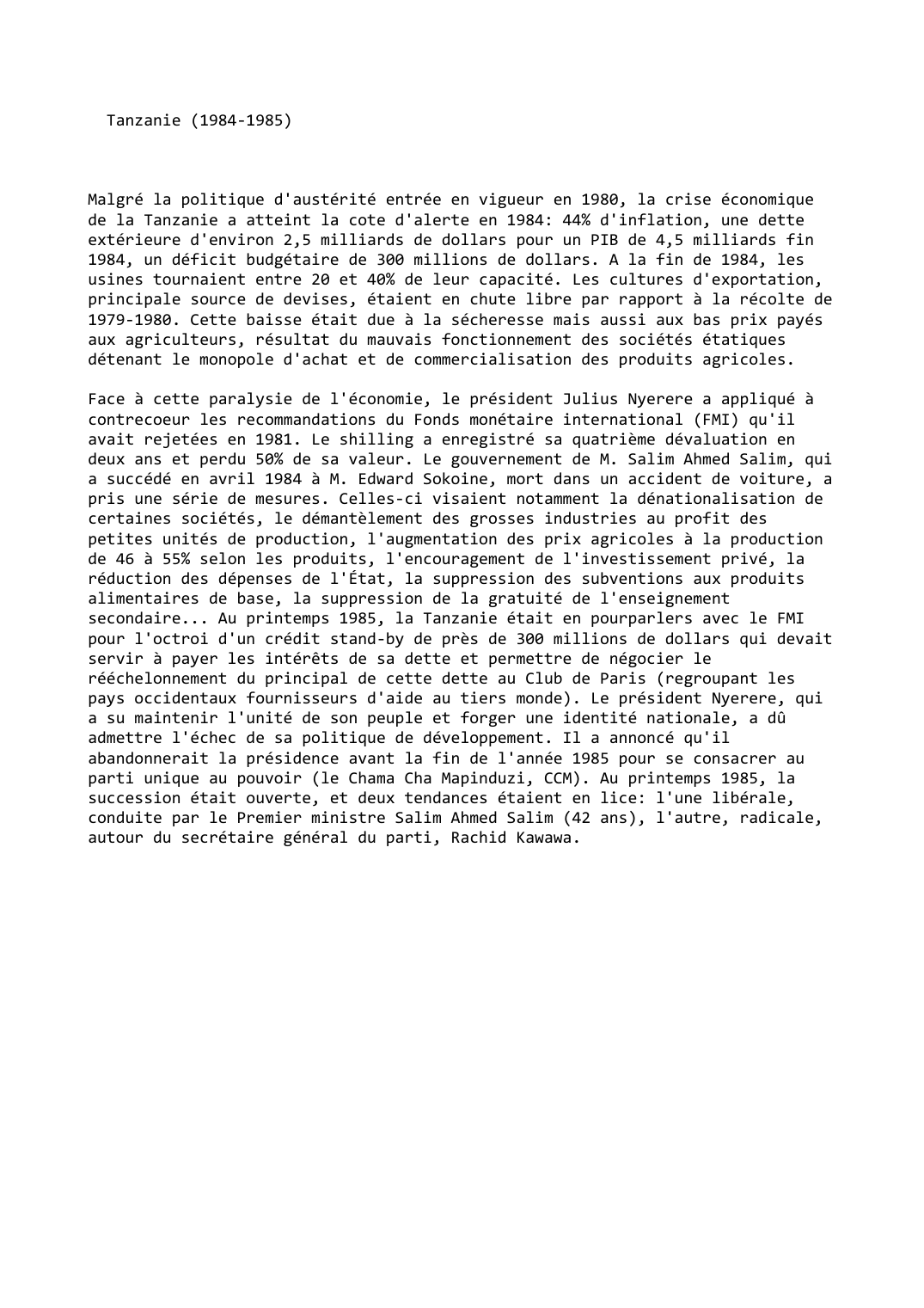 Prévisualisation du document Tanzanie (1984-1985)