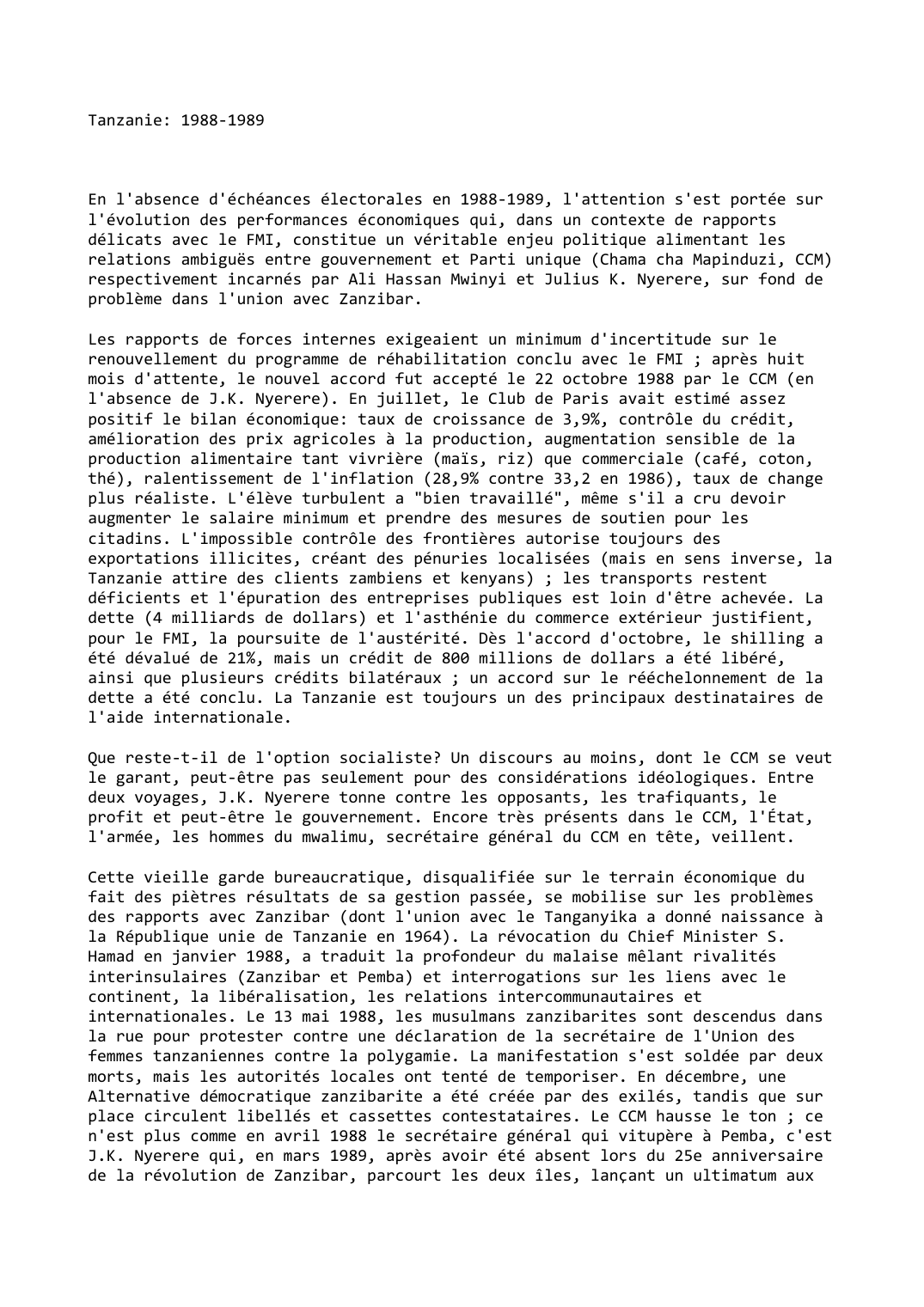 Prévisualisation du document Tanzanie: 1988-1989