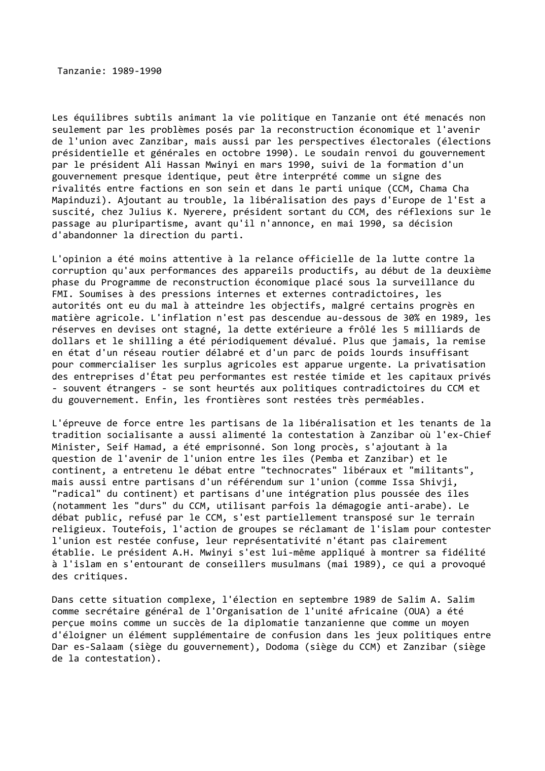 Prévisualisation du document Tanzanie: 1989-1990