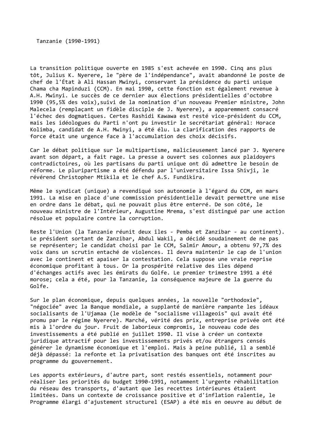 Prévisualisation du document Tanzanie (1990-1991)
