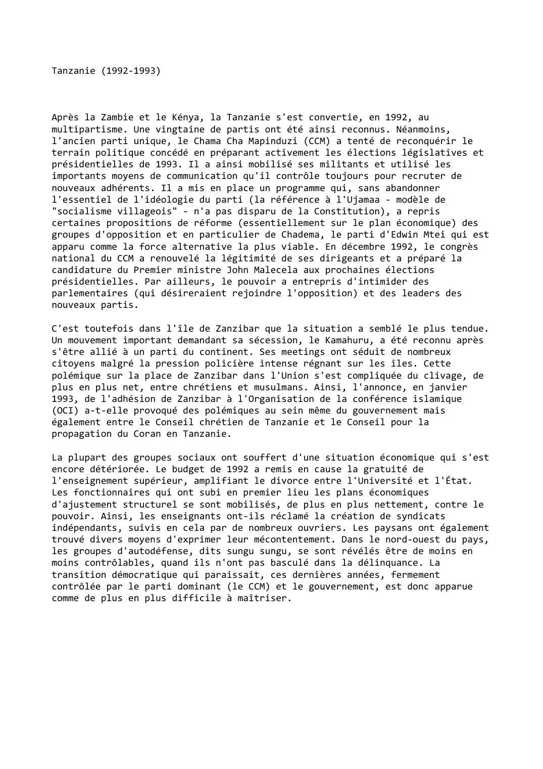 Prévisualisation du document Tanzanie (1992-1993)