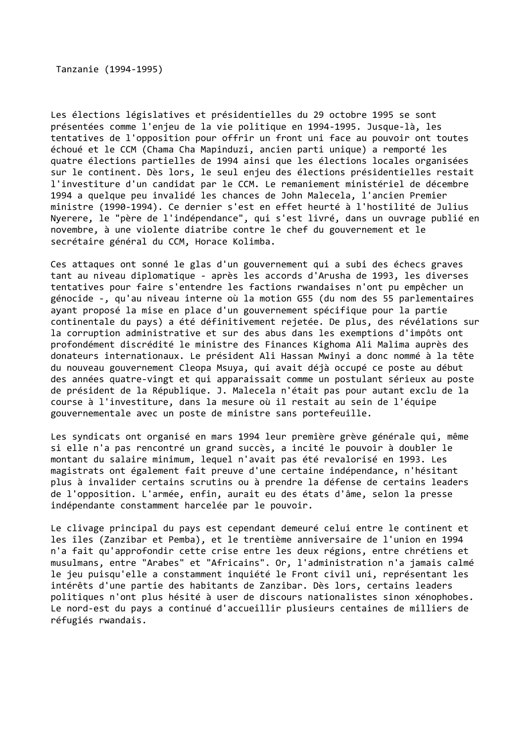 Prévisualisation du document Tanzanie (1994-1995)