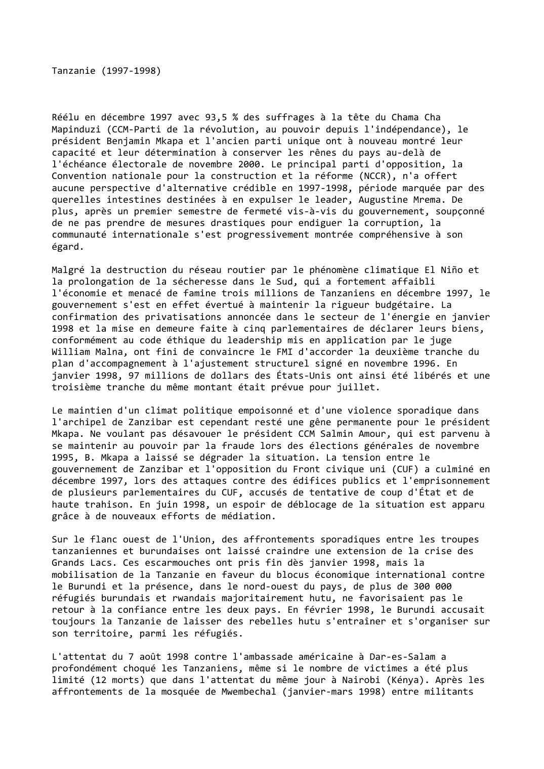 Prévisualisation du document Tanzanie (1997-1998)