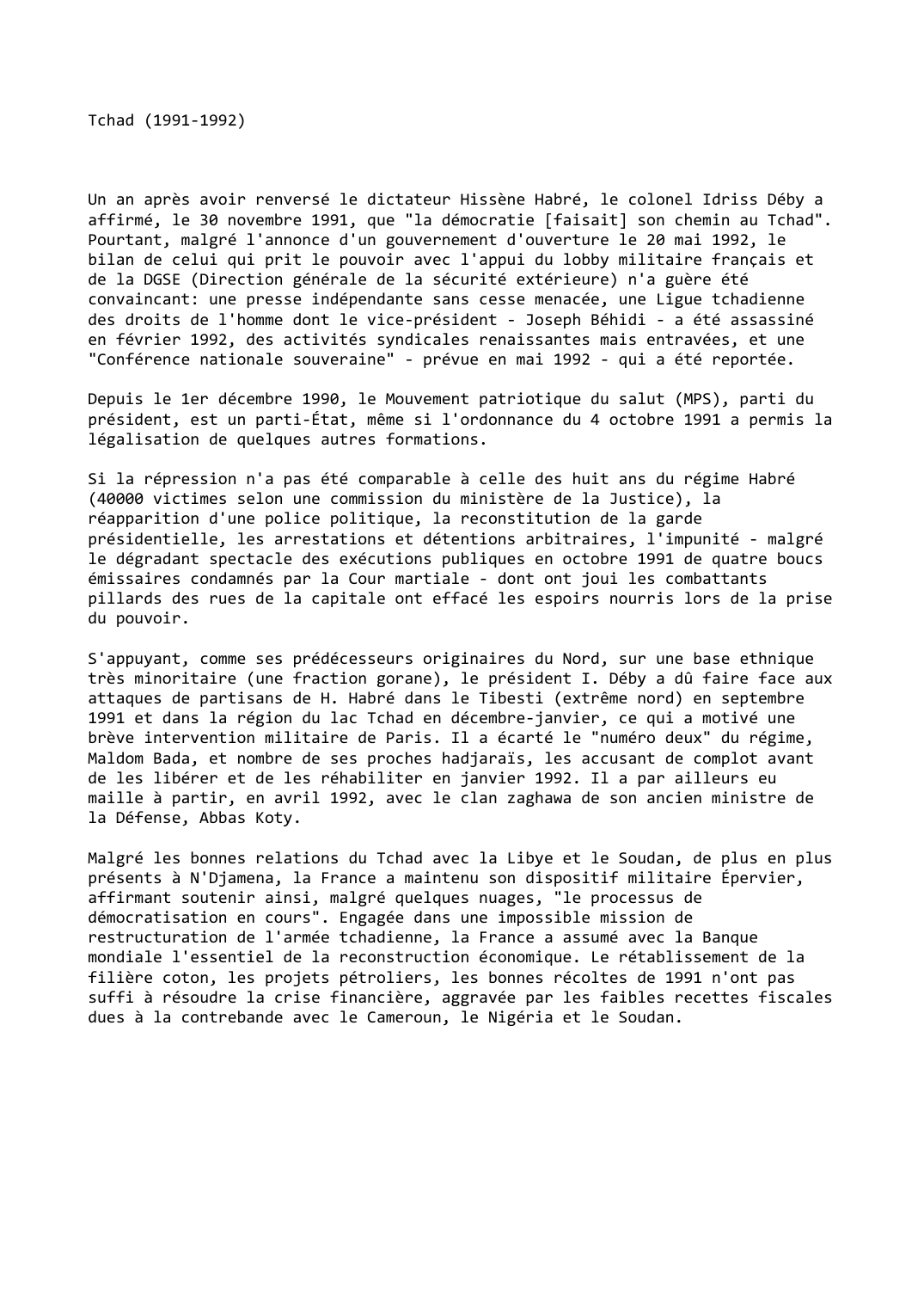 Prévisualisation du document Tchad (1991-1992)