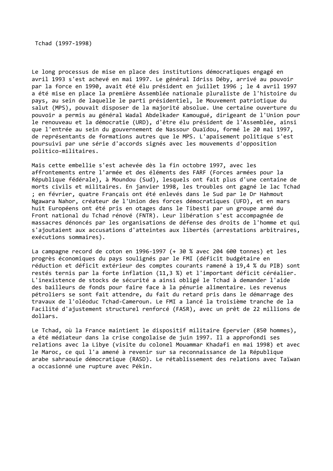 Prévisualisation du document Tchad (1997-1998)