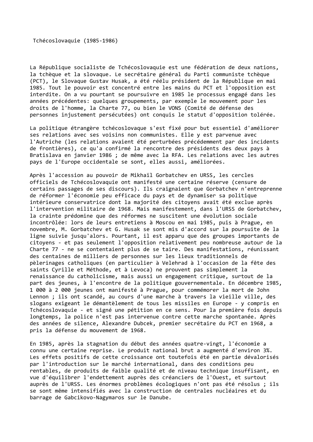 Prévisualisation du document Tchécoslovaquie (1985-1986)