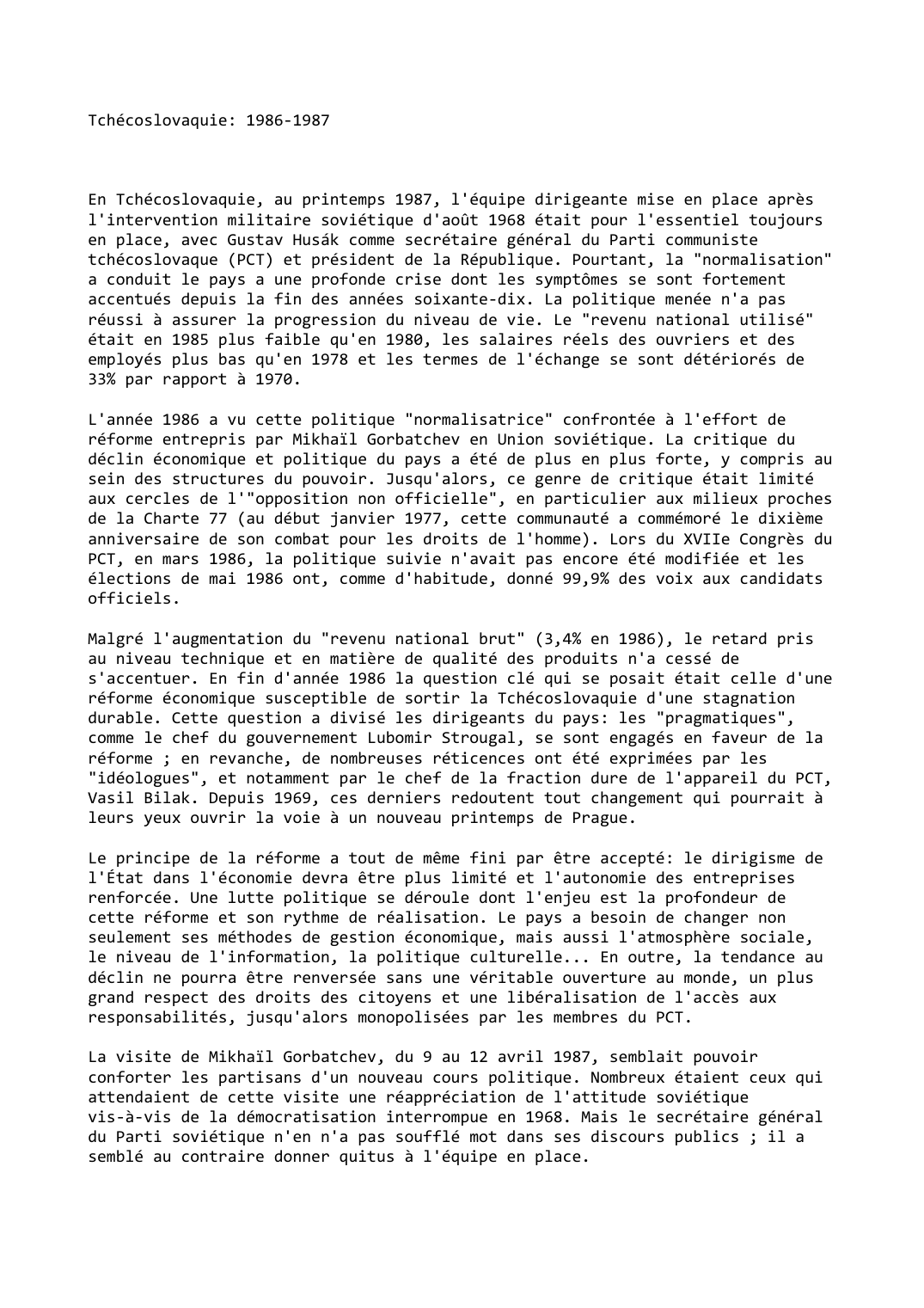 Prévisualisation du document Tchécoslovaquie: 1986-1987