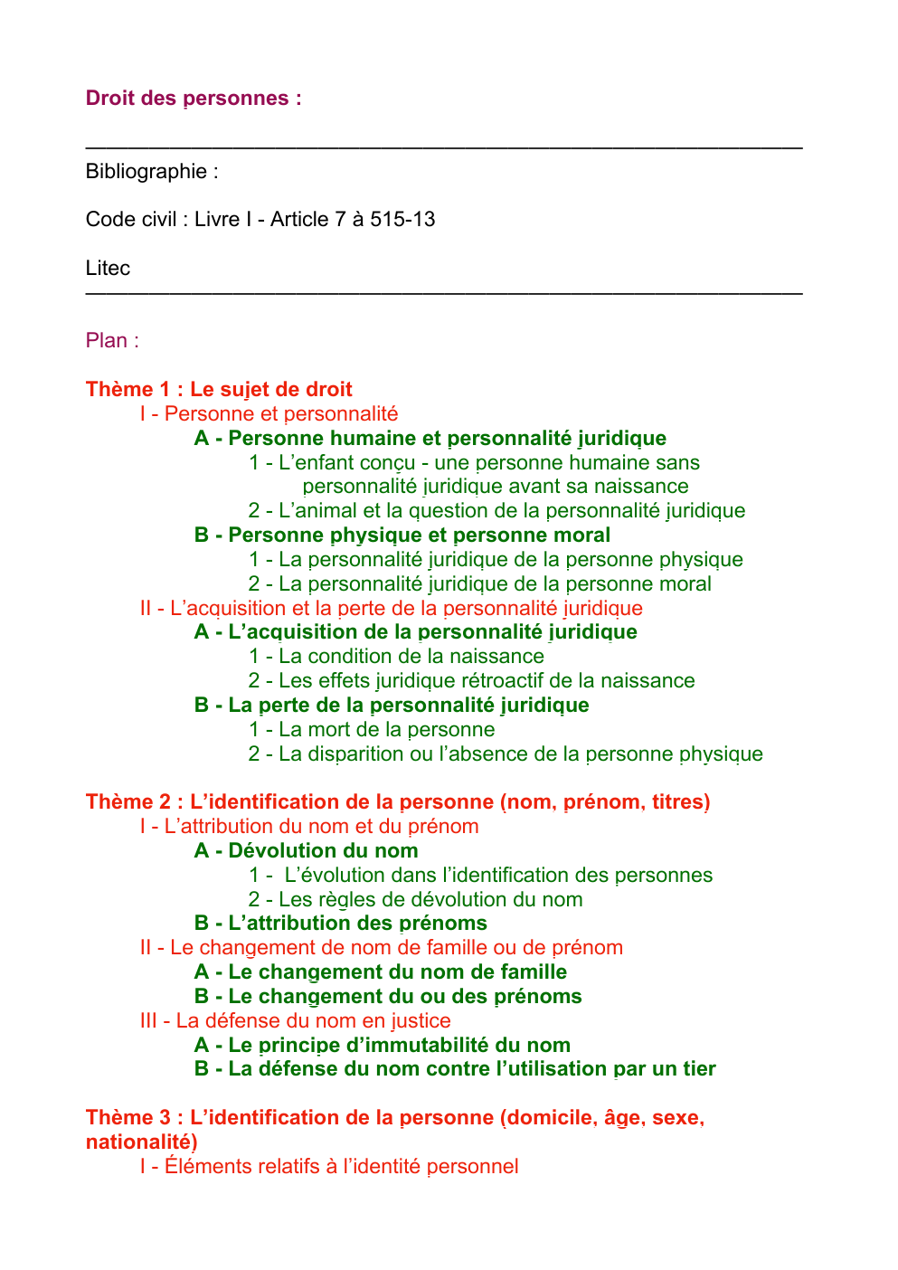 Prévisualisation du document TD 1: Droit des personnes : Bibliographie : Code civil : Livre I - Article 7 à 515-13