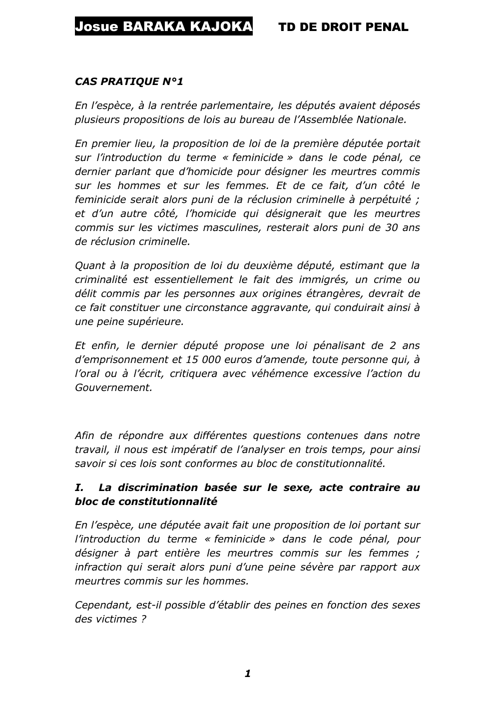 Prévisualisation du document TD DE DROIT PENAL  CAS PRATIQUE N°1