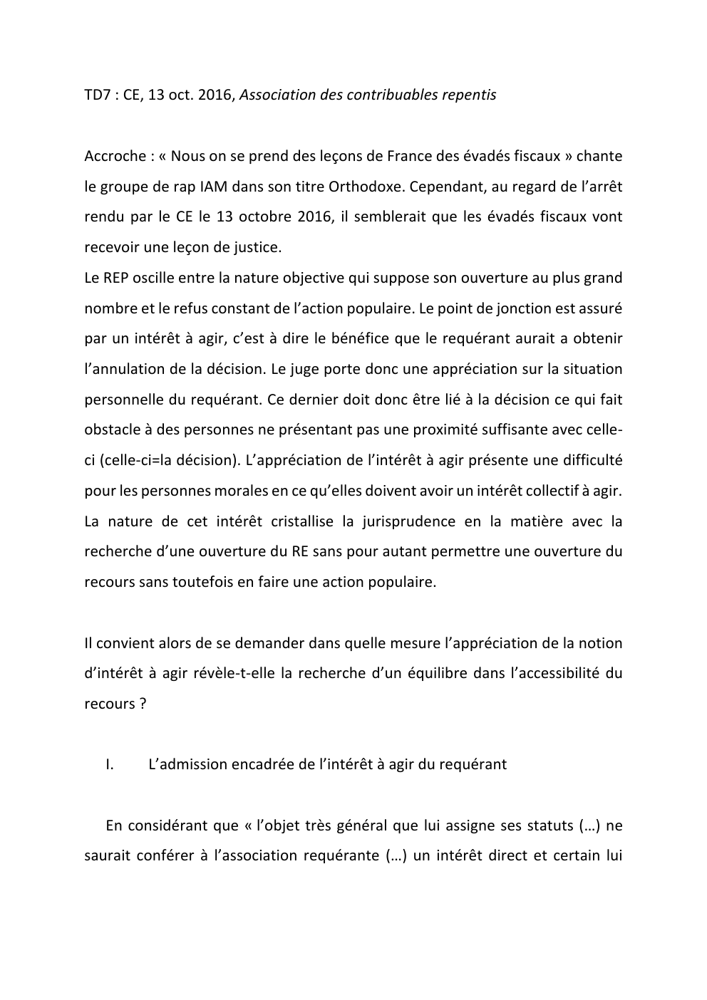 Prévisualisation du document TD7 : CE, 13 oct. 2016, Association des contribuables repentis