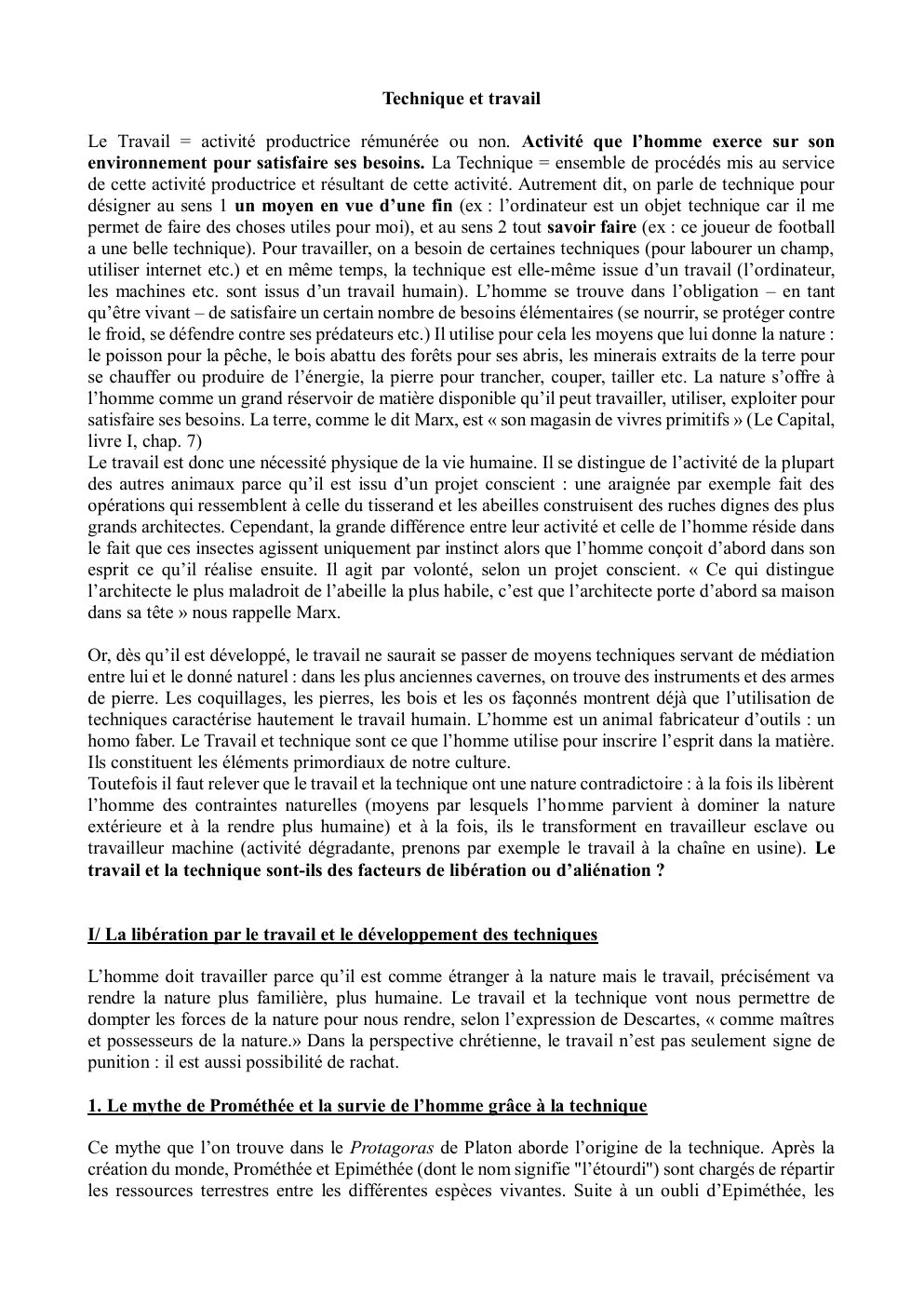 Prévisualisation du document Technique et travail cours complet