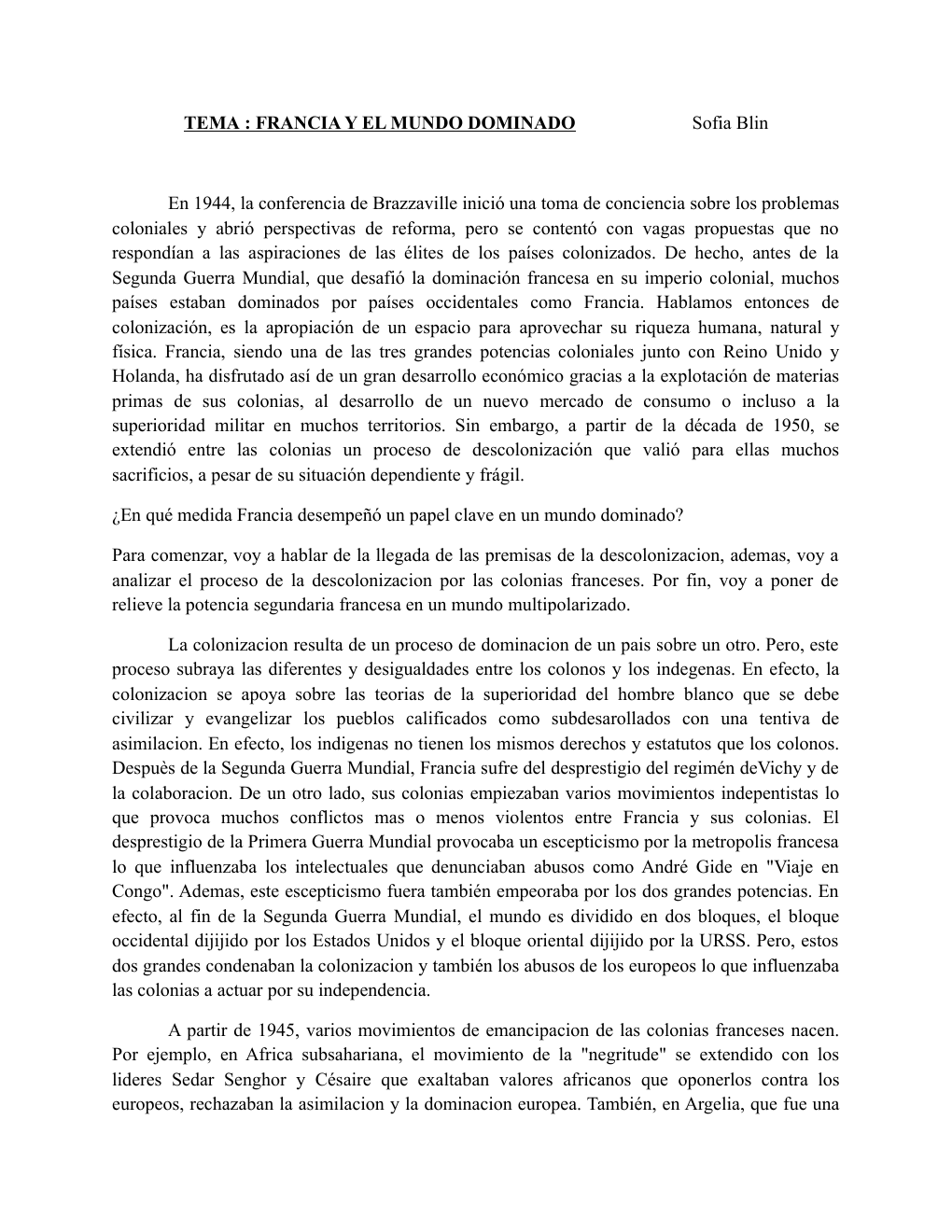 Prévisualisation du document TEMA : FRANCIA Y EL MUNDO DOMINADO