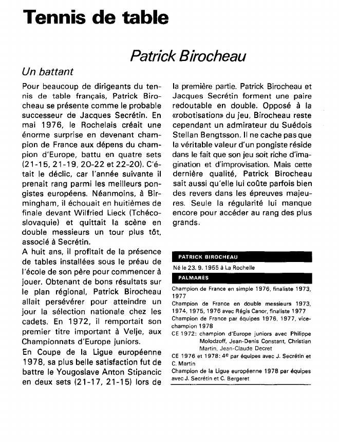 Prévisualisation du document Tennis de table:Patrick Birocheau.