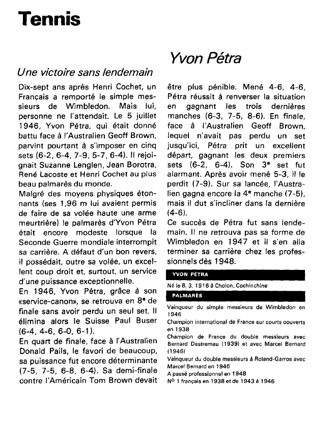 Prévisualisation du document Tennis:Yvon Pétra (sports).
