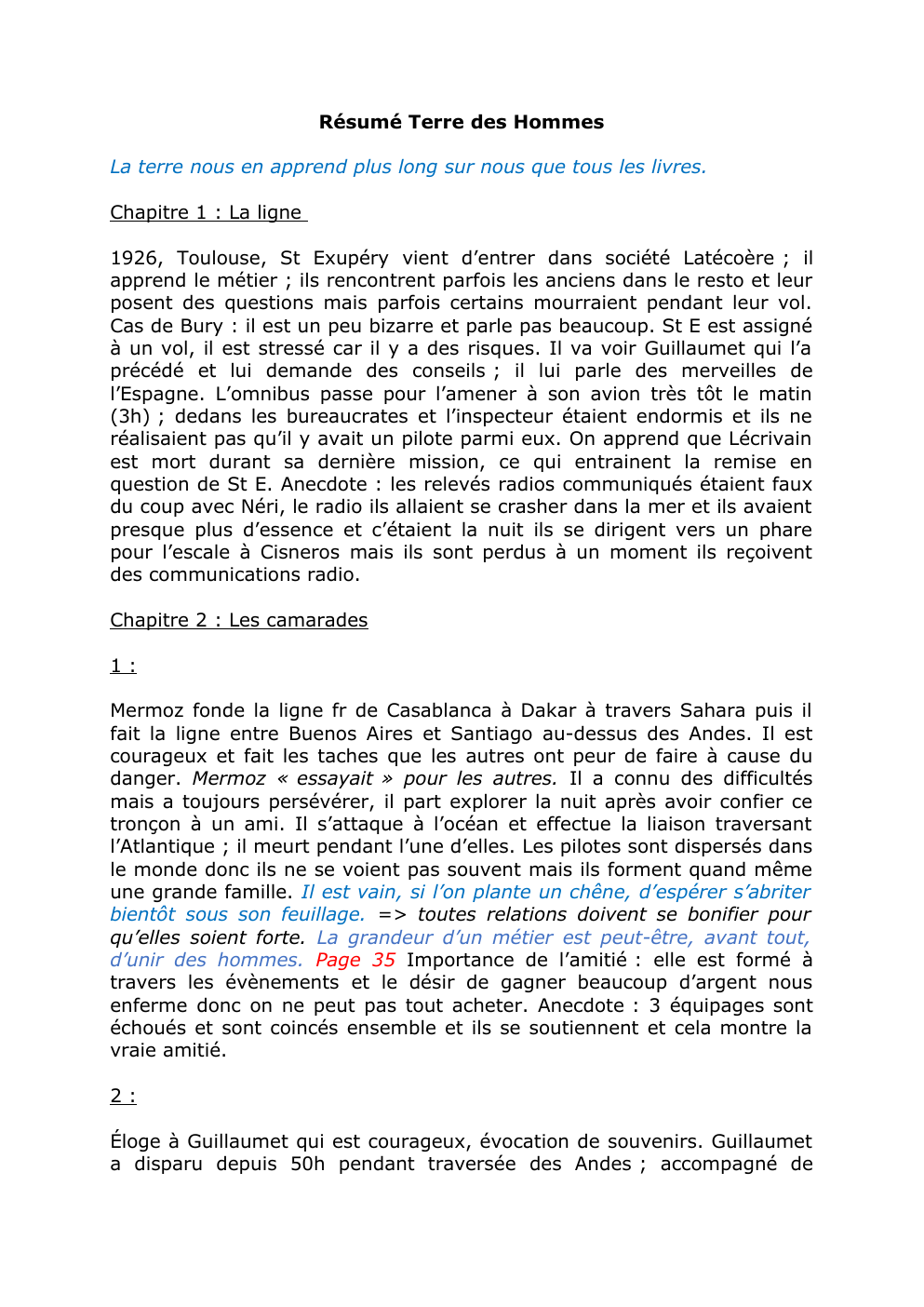 Prévisualisation du document Terre des hommes résumé